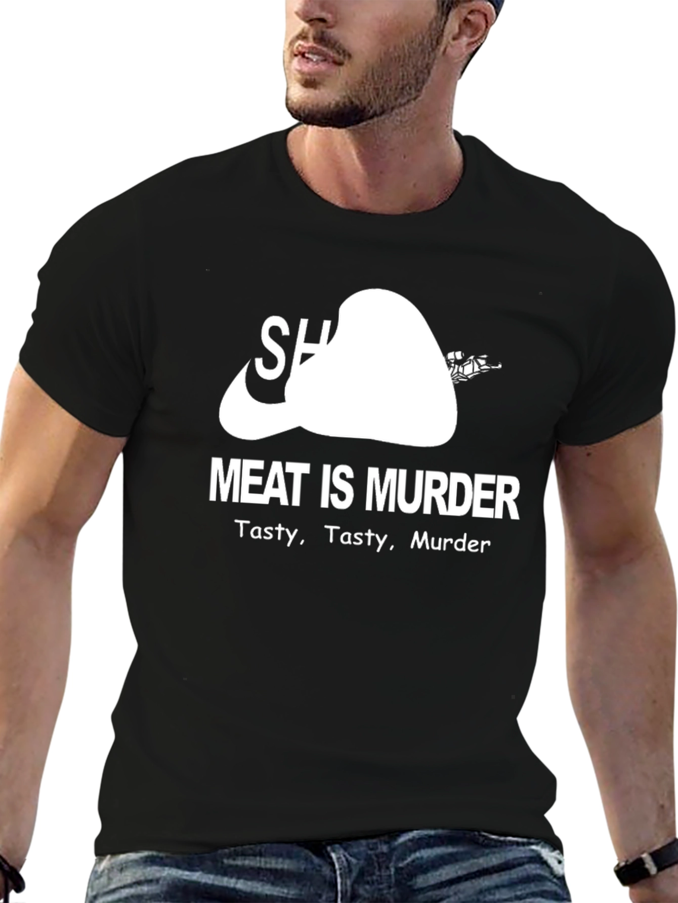 Black Meat is Murder T-Shirt - Funny Vegetarian Tee view 6