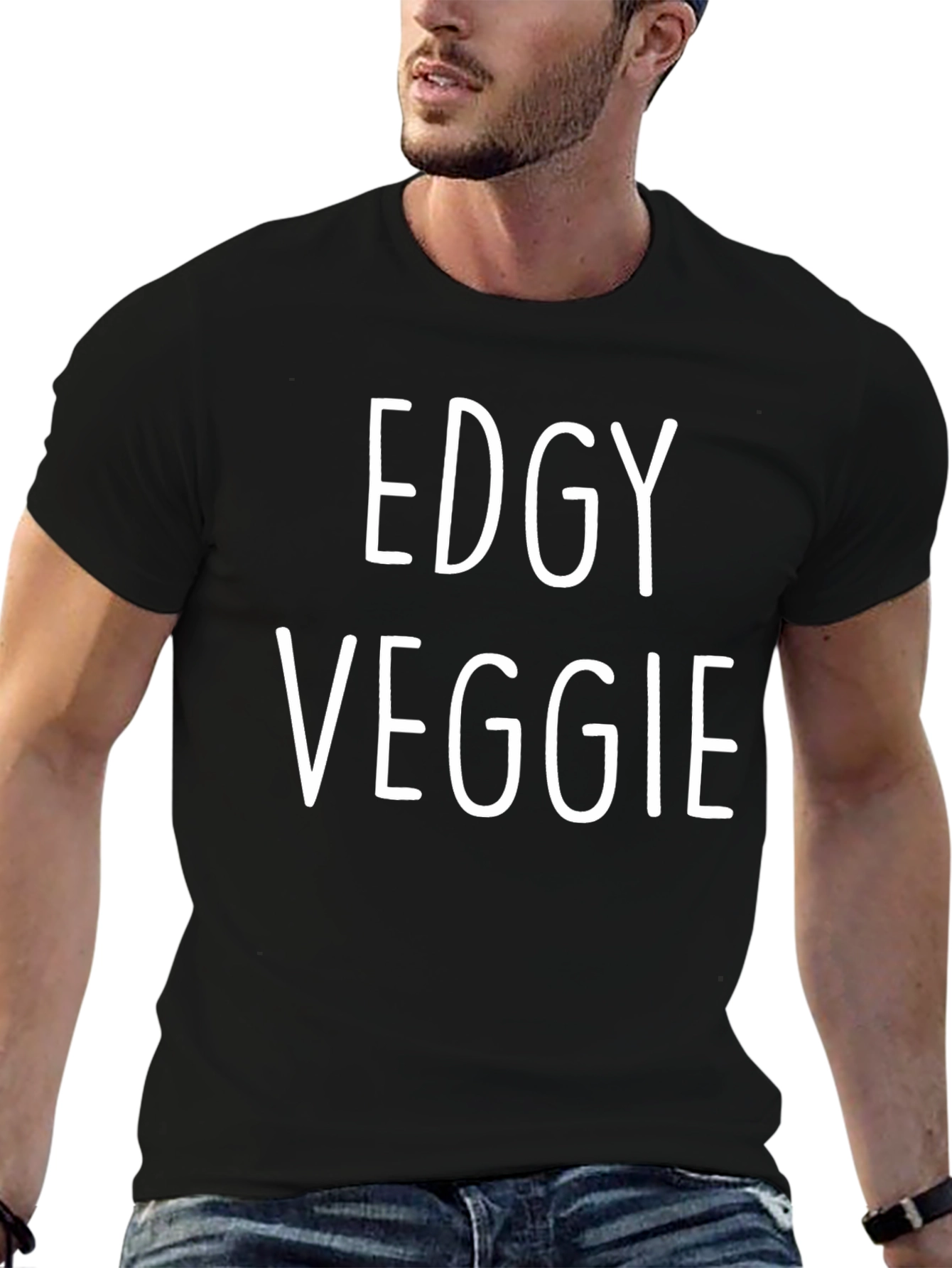 Black Edgy Veggie Graphic Tee - Black Cotton Blend view 6