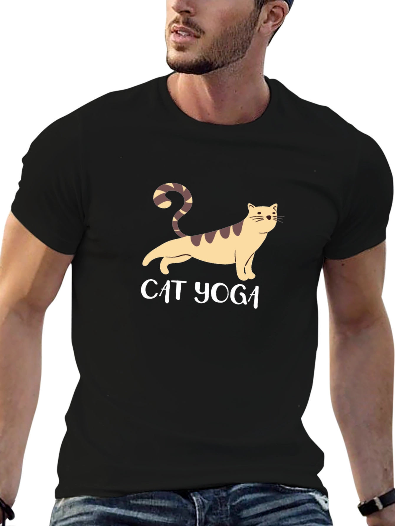 Black Cat Yoga Graphic T-Shirt - Unisex Black Tee view 6