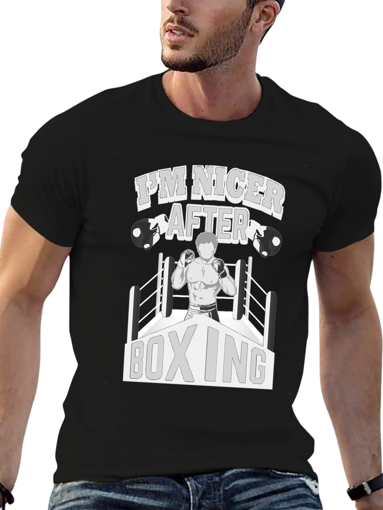 Black I'm Nicer After Boxing Graphic T-Shirt view 6