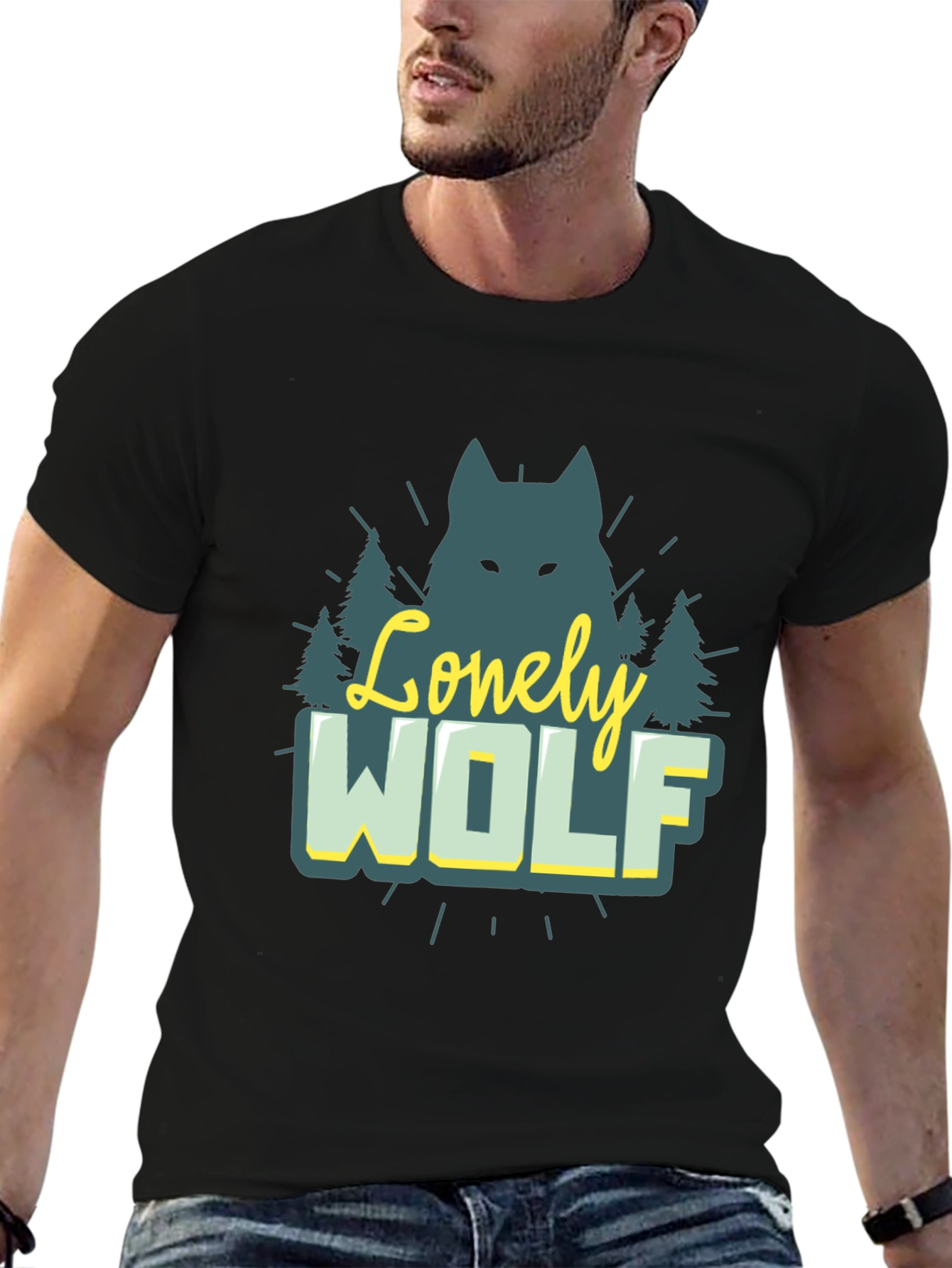 Black Lonely Wolf Graphic Tee - Nature Inspired Black T-Shirt view 6