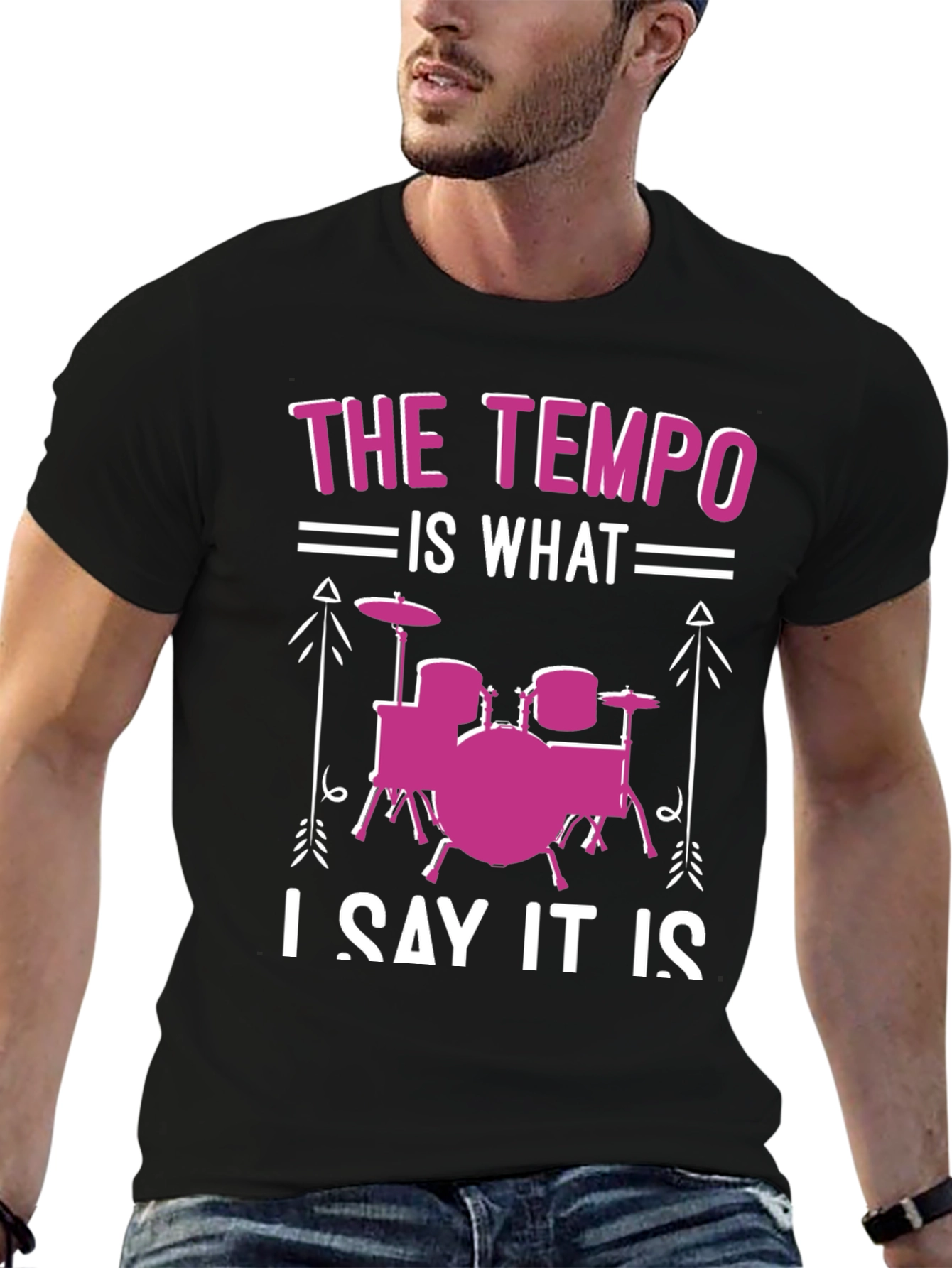 Black The Tempo is What I Say It Is Drummer T-Shirt view 6