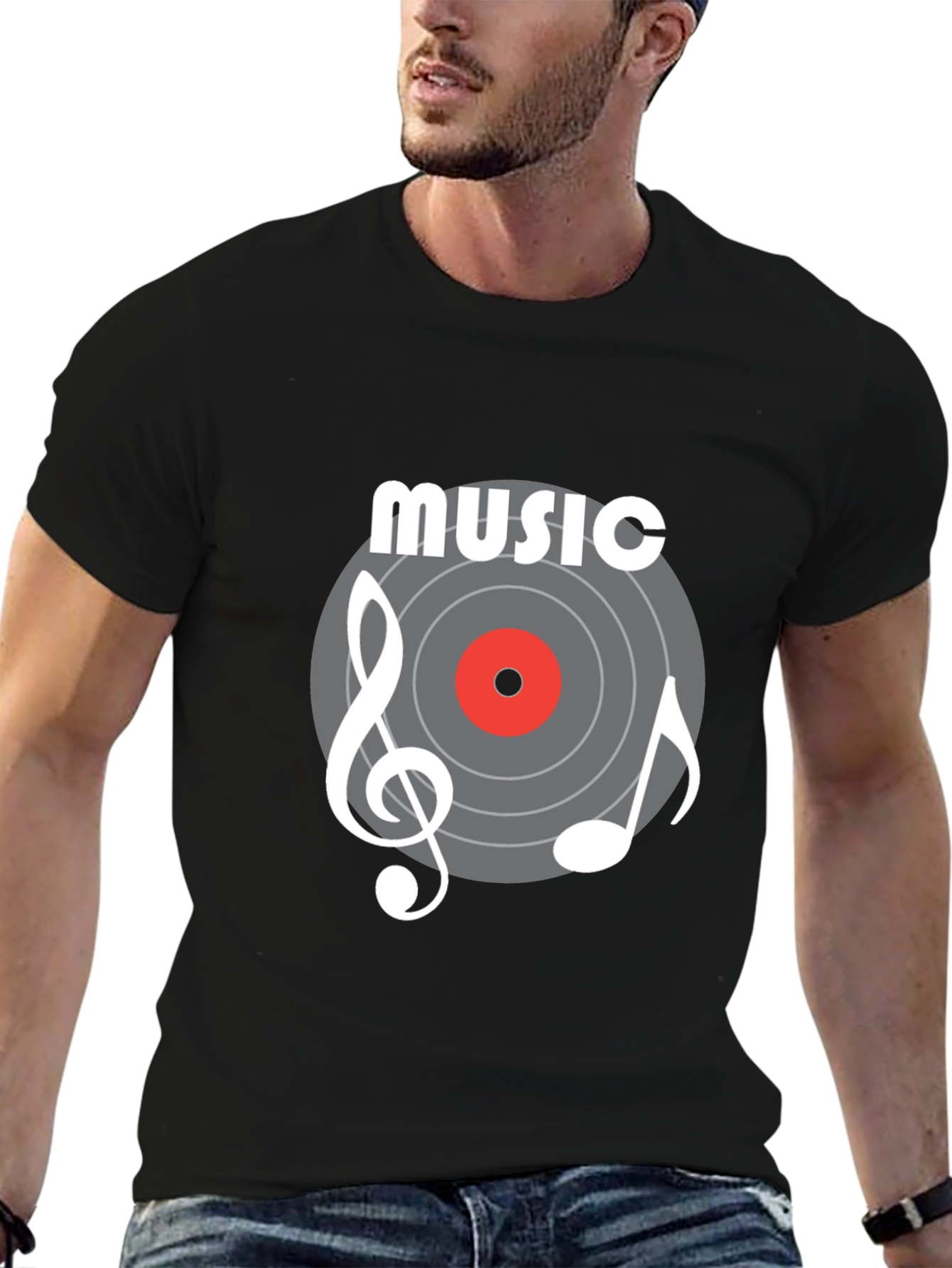 Black Music Vinyl Graphic T-Shirt - Short Sleeve Cotton Tee view 6