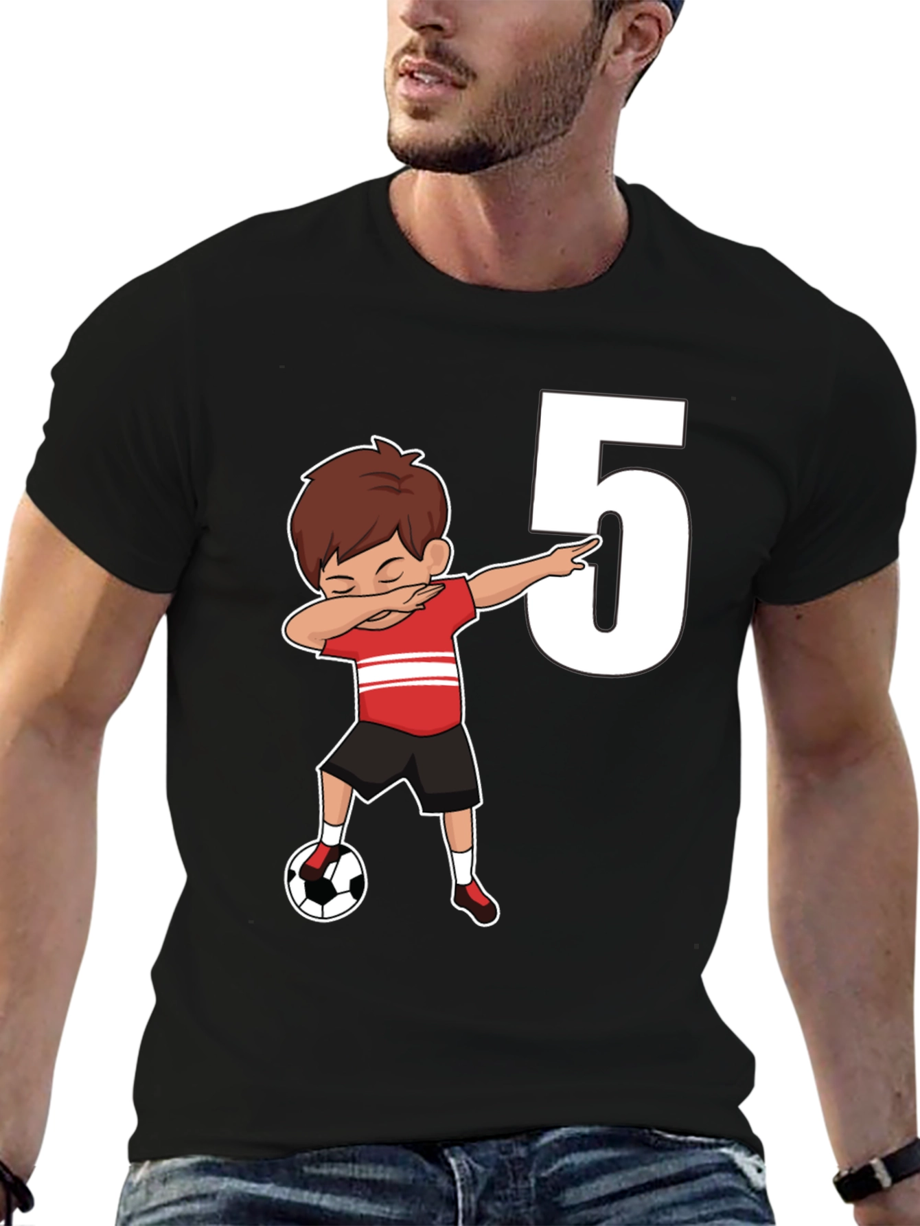 Black Kids 5th Birthday Soccer Dab T-Shirt view 6
