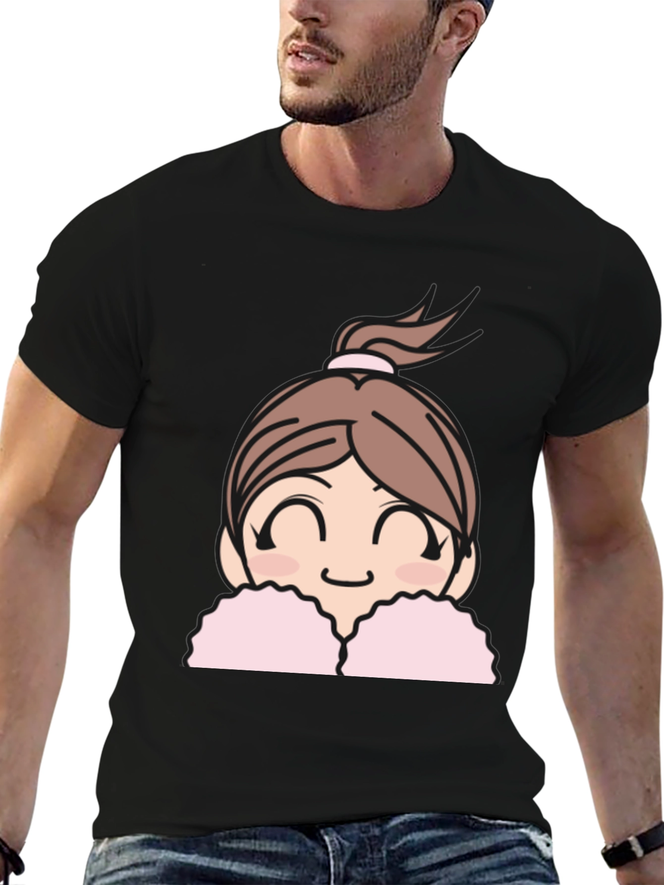 Black Cute Anime Girl Graphic Black T-Shirt view 6