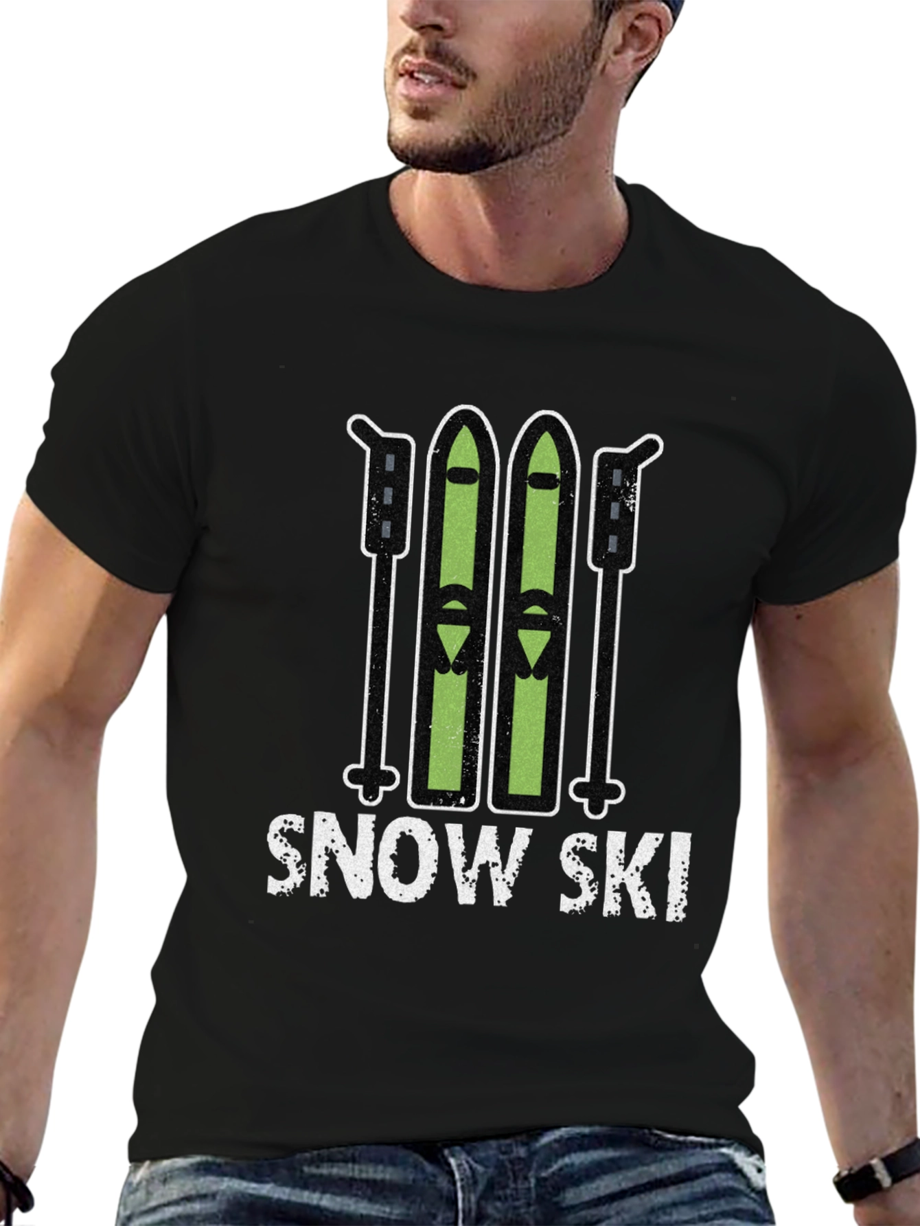 Black Snow Ski Graphic Tee - Winter Sports T-Shirt view 6