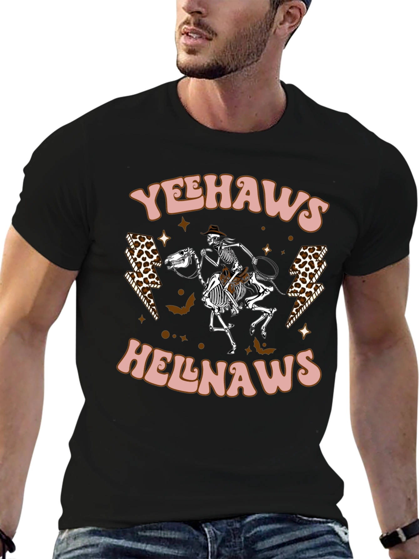Black Yeehaws Helnaws Skeleton Cowboy Graphic Tee view 6