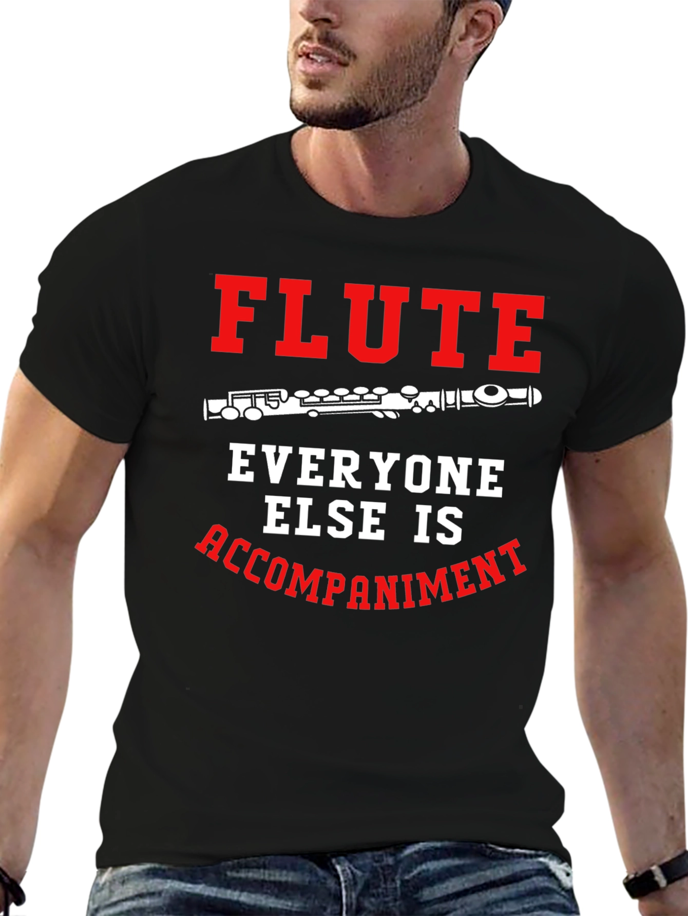 Black Flute Player T-Shirt: Everyone Else Accompaniment view 6