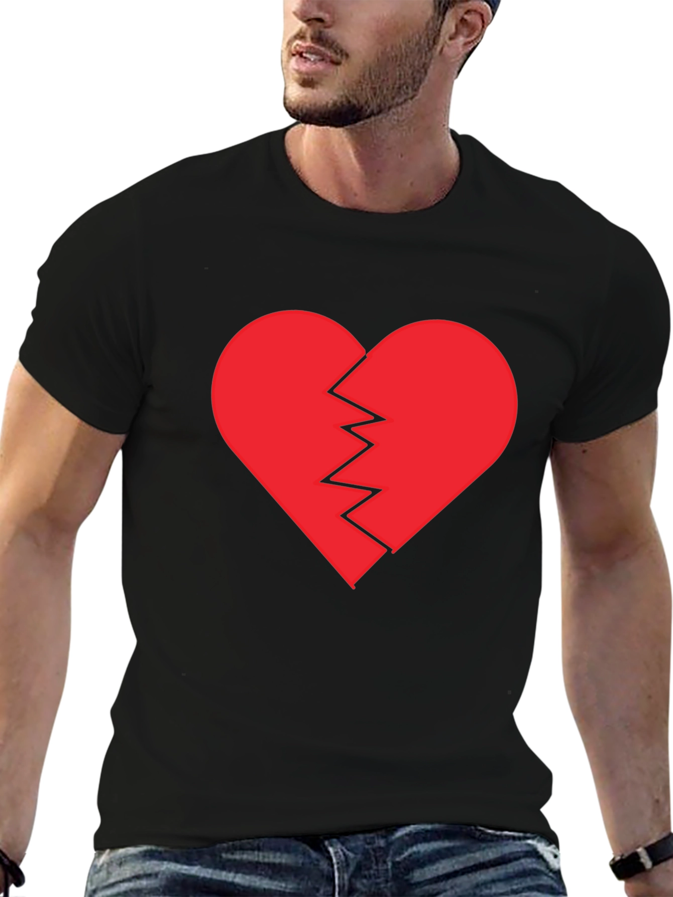 Black Broken Heart Graphic Tee - Black Cotton T-Shirt view 6