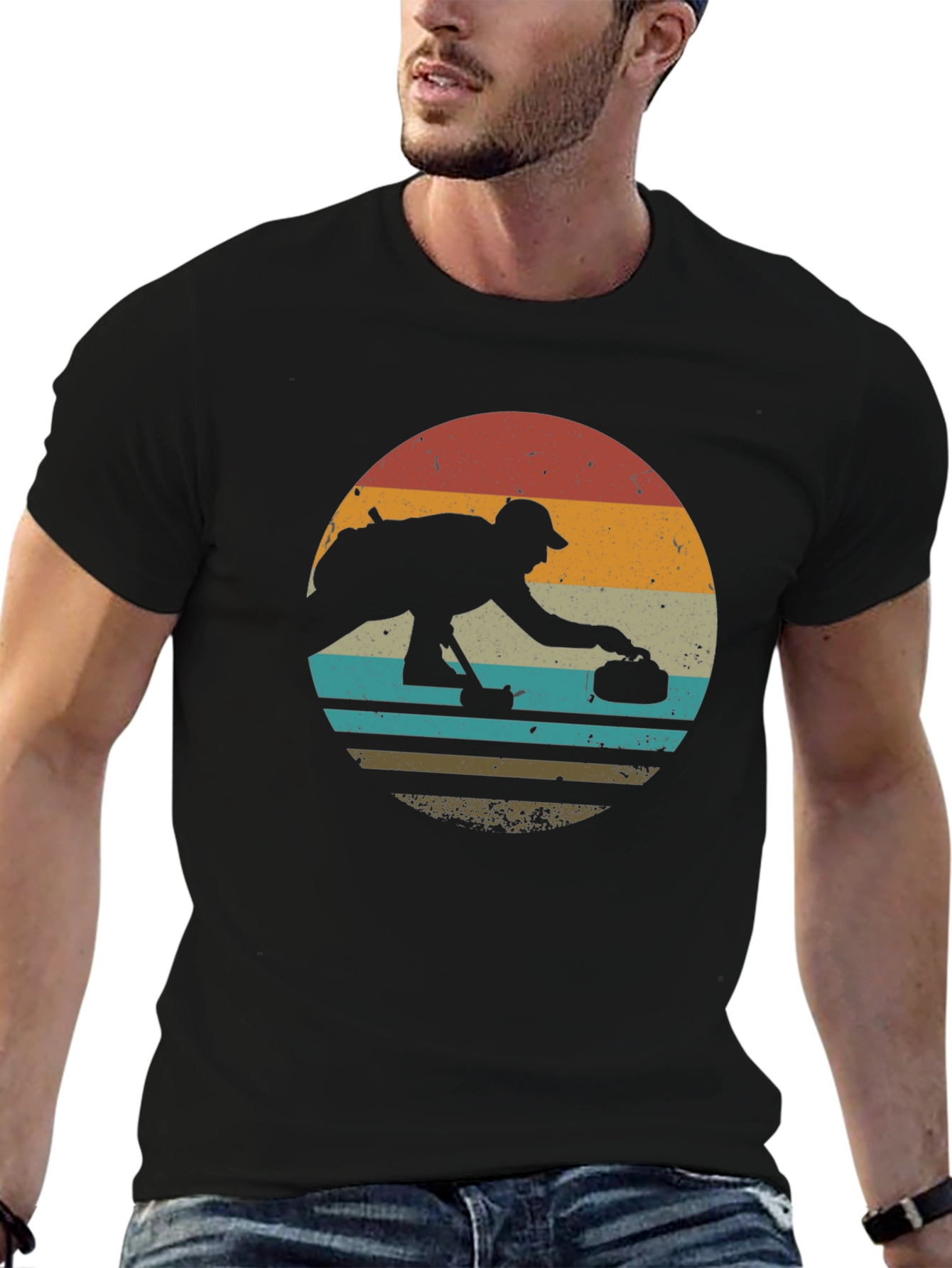 Black Retro Curling Graphic Tee - Black view 6