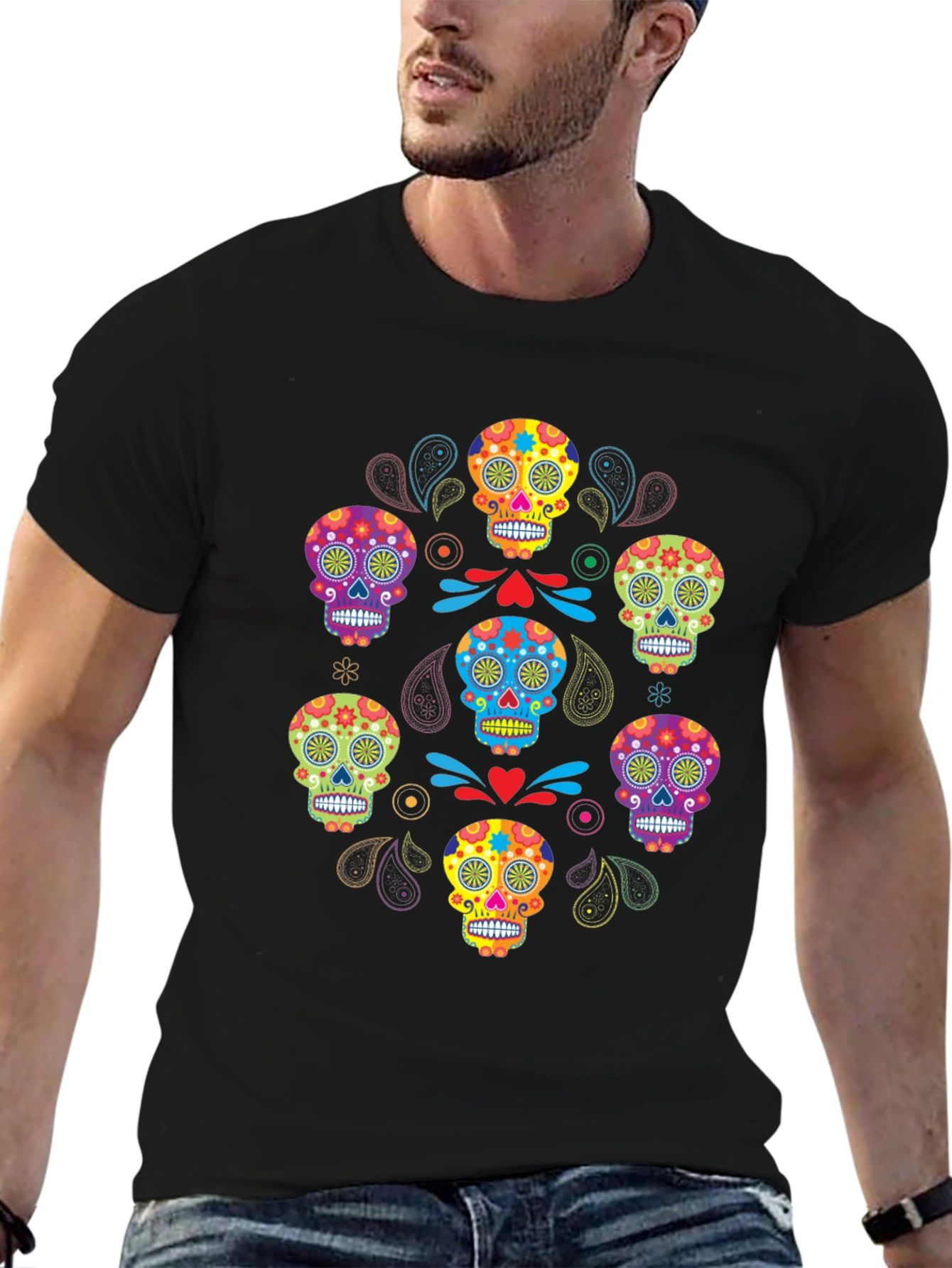 Black Sugar Skull T-Shirt - Day of the Dead view 6
