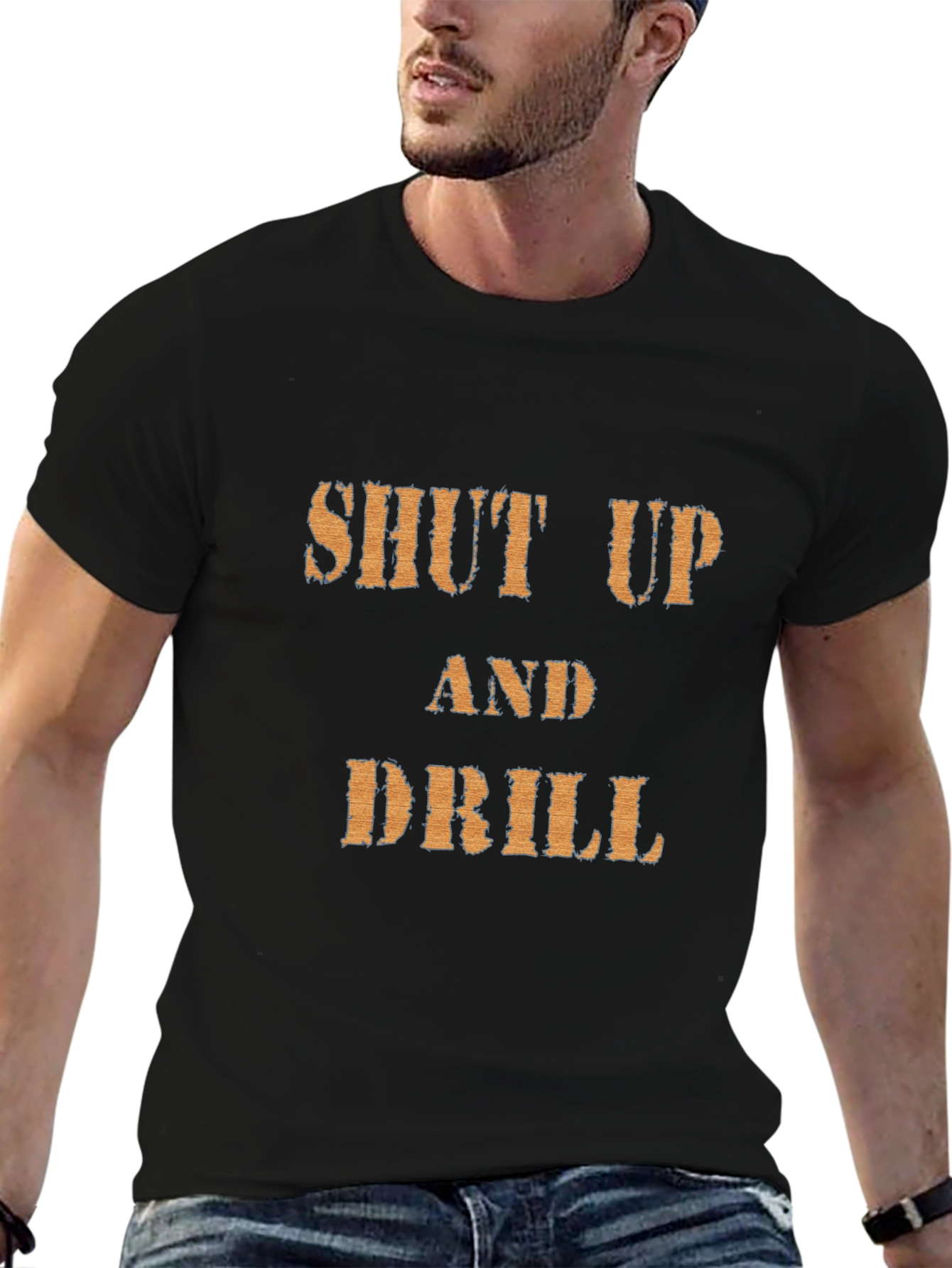 Black Shut Up and Drill Graphic Tee - Black Cotton T-Shirt view 6