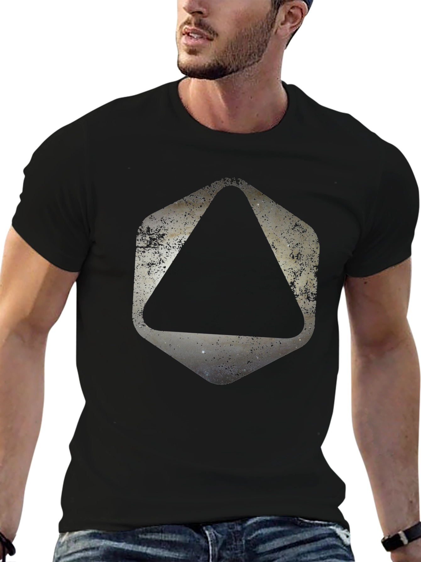 Black Geometric Graphic Print Black T-Shirt view 6