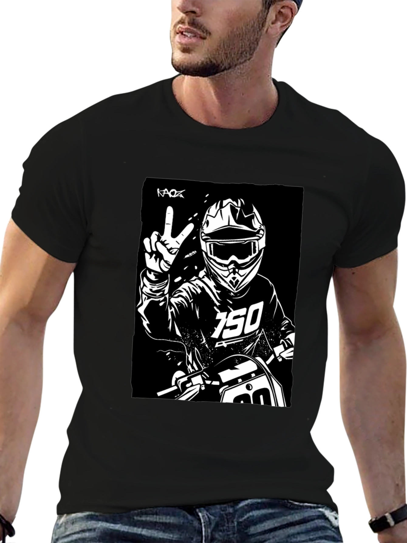 Black Black Motocross Rider Graphic Tee view 6