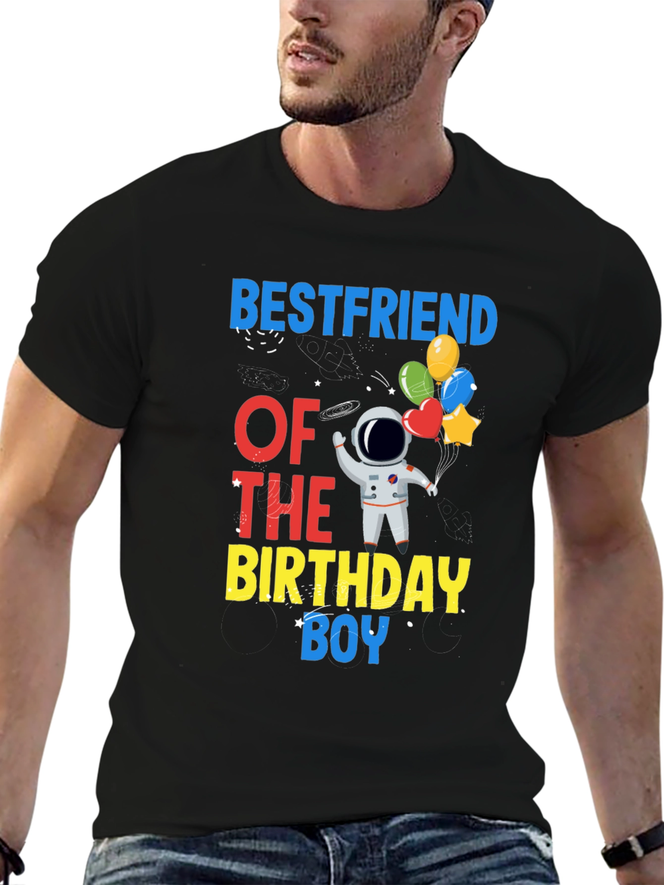 Black Bestfriend of the Birthday Boy T-Shirt view 6