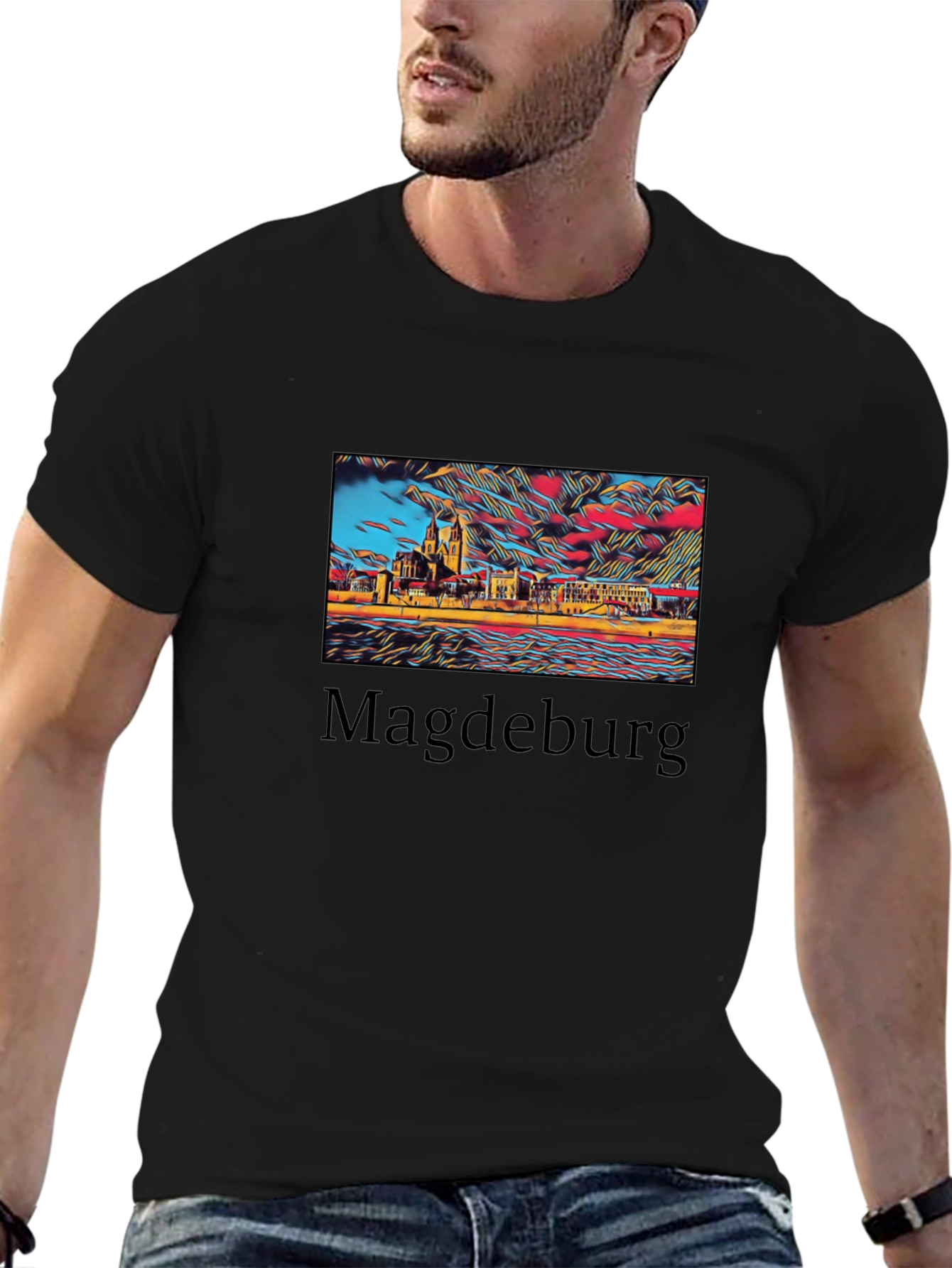 Black Magdeburg Skyline Graphic T-Shirt view 6
