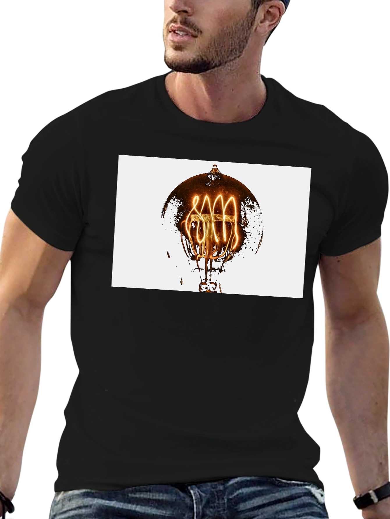 Black Vintage Filament Bulb Graphic Tee - Black Cotton Blend view 6