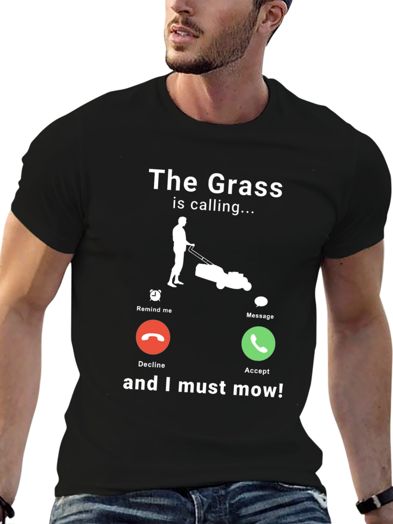 Black The Grass is Calling Funny Lawn Mowing T-Shirt view 6