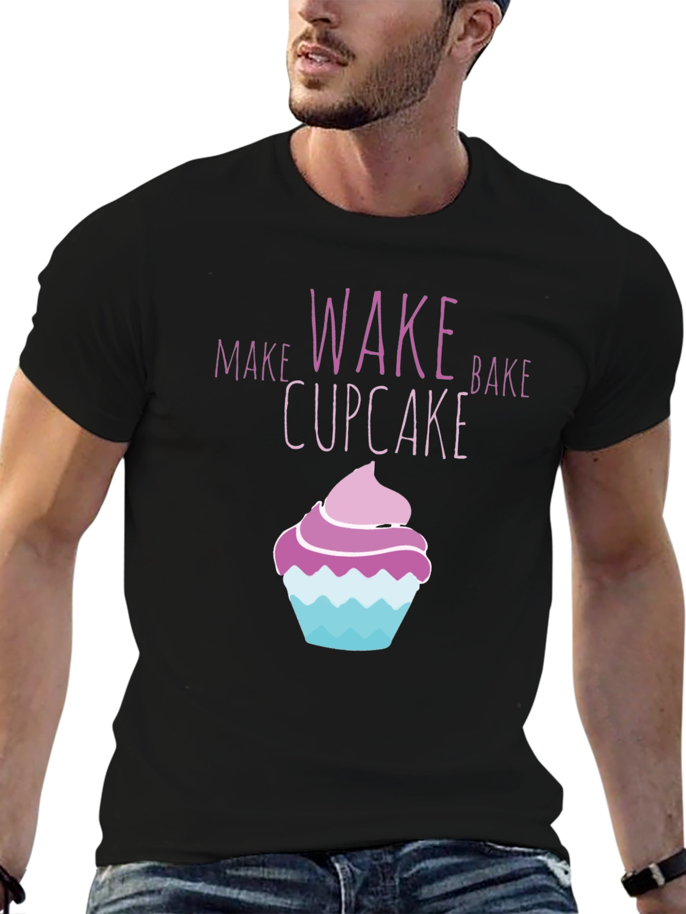 Black Wake Bake Cupcake Graphic T-Shirt - Black view 6