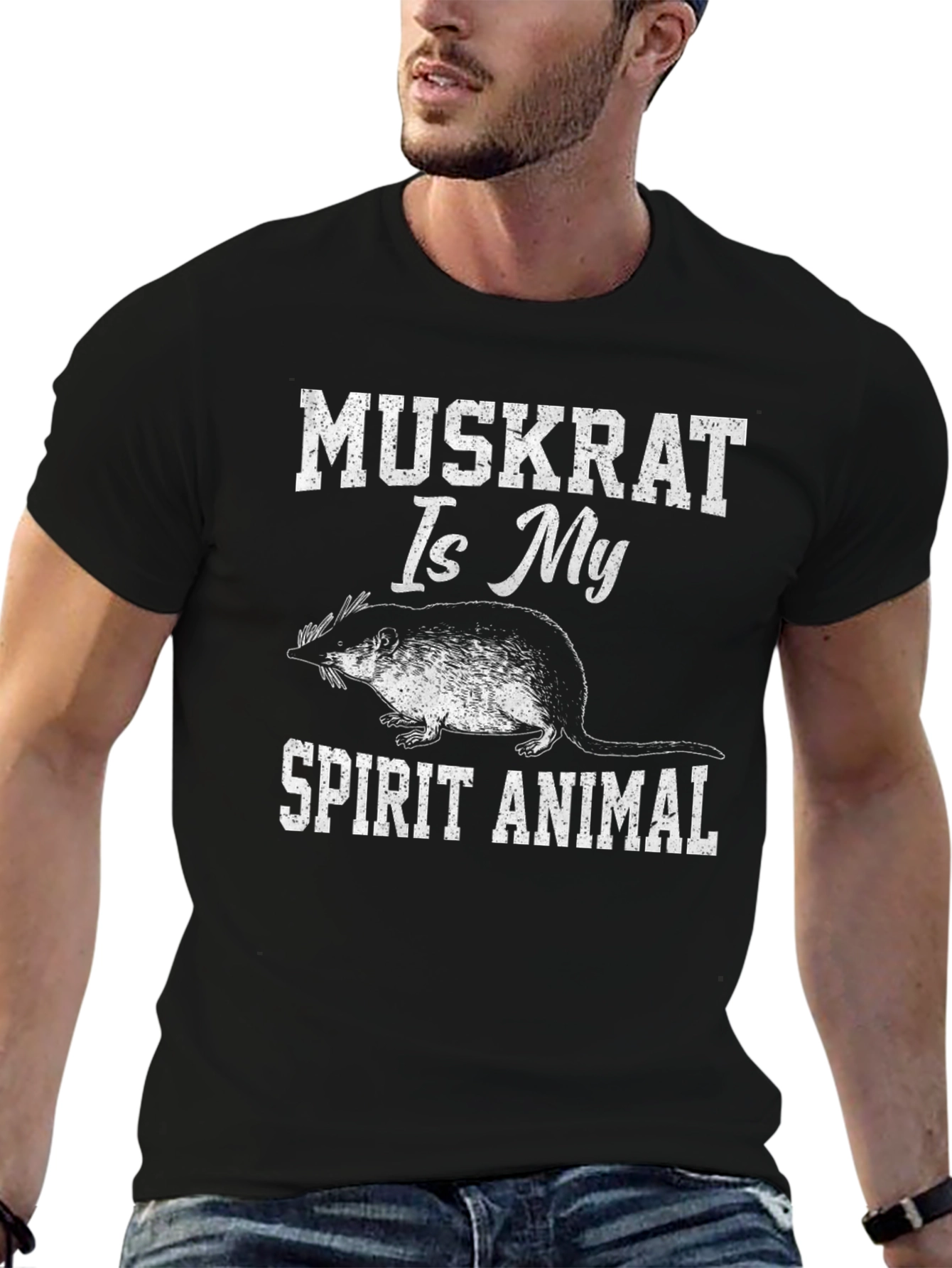 Black Muskrat Spirit Animal T-Shirt - Black Graphic Tee view 6