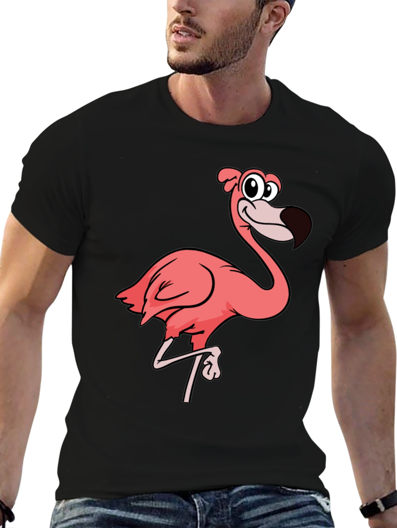 Black Flamingo Graphic Tee - Black Cotton T-Shirt view 6