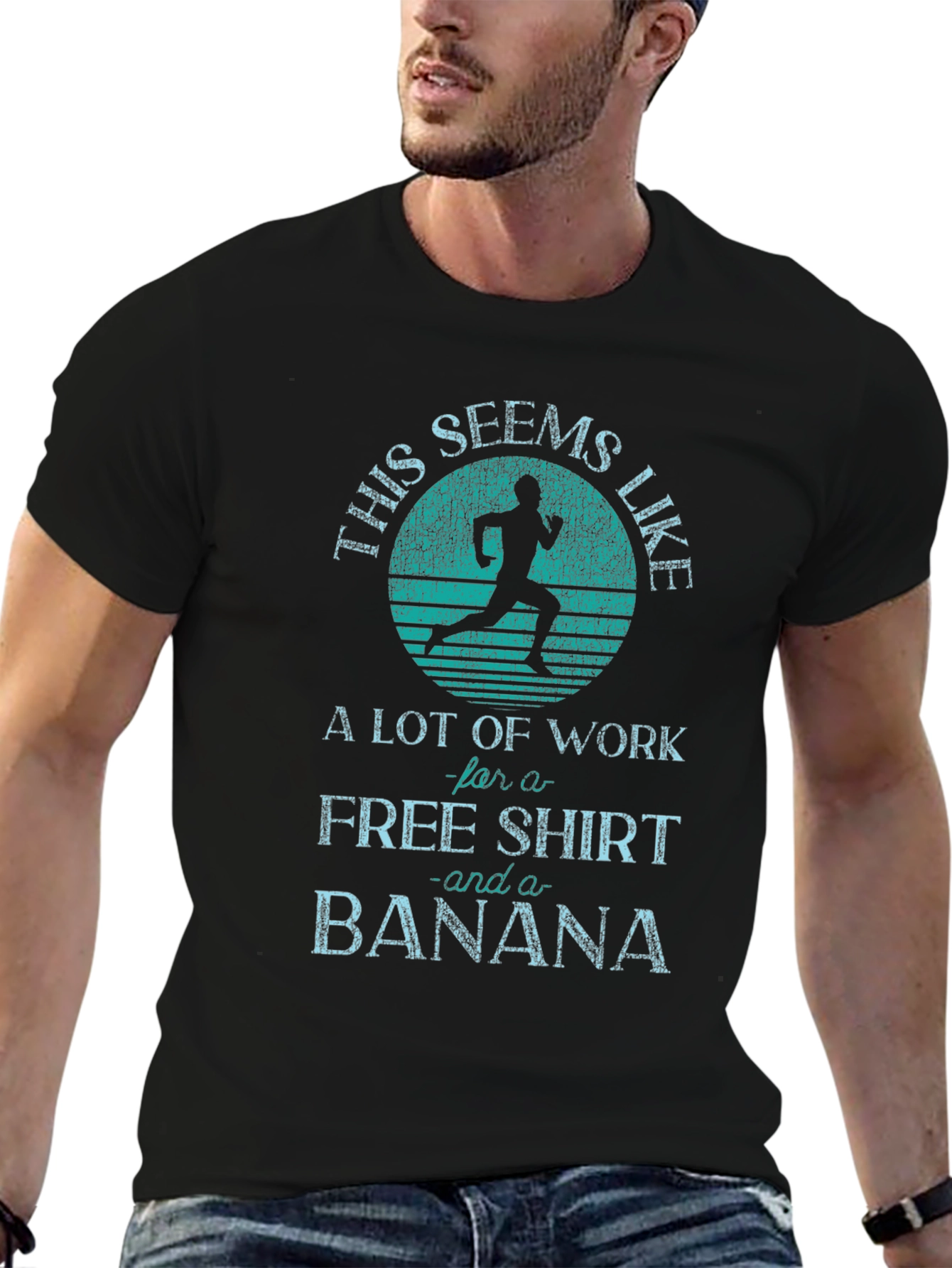 Black Funny Running T-Shirt: Free Shirt and Banana view 6