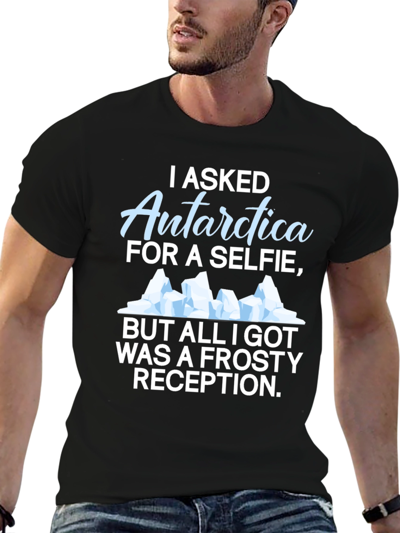 Black Antarctica Selfie Graphic T-Shirt - Humorous Black Tee view 6