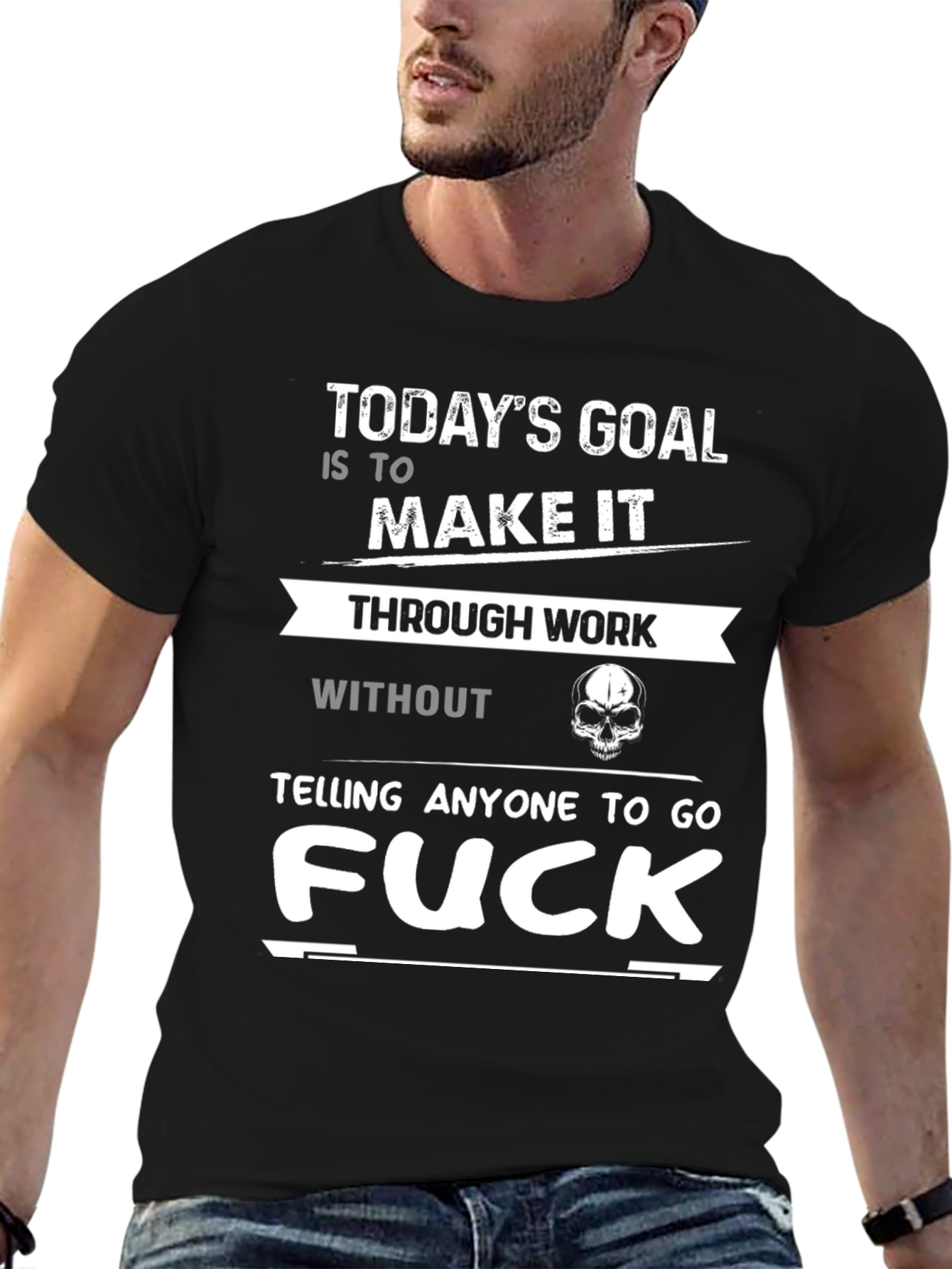Black Funny Graphic Tee: Today's Goal - Make it Through Work view 6