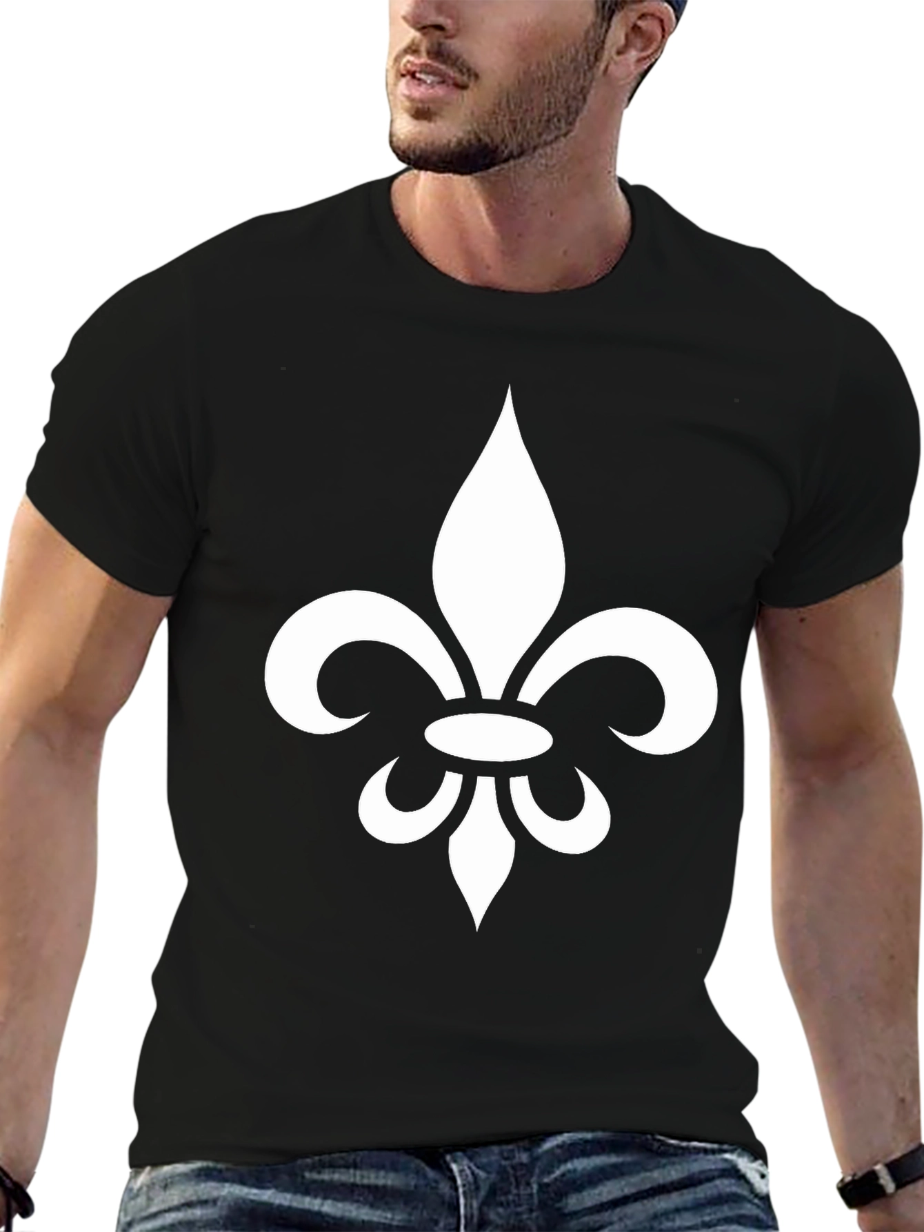 Black Fleur-de-lis Graphic Tee - Black Cotton Blend view 6
