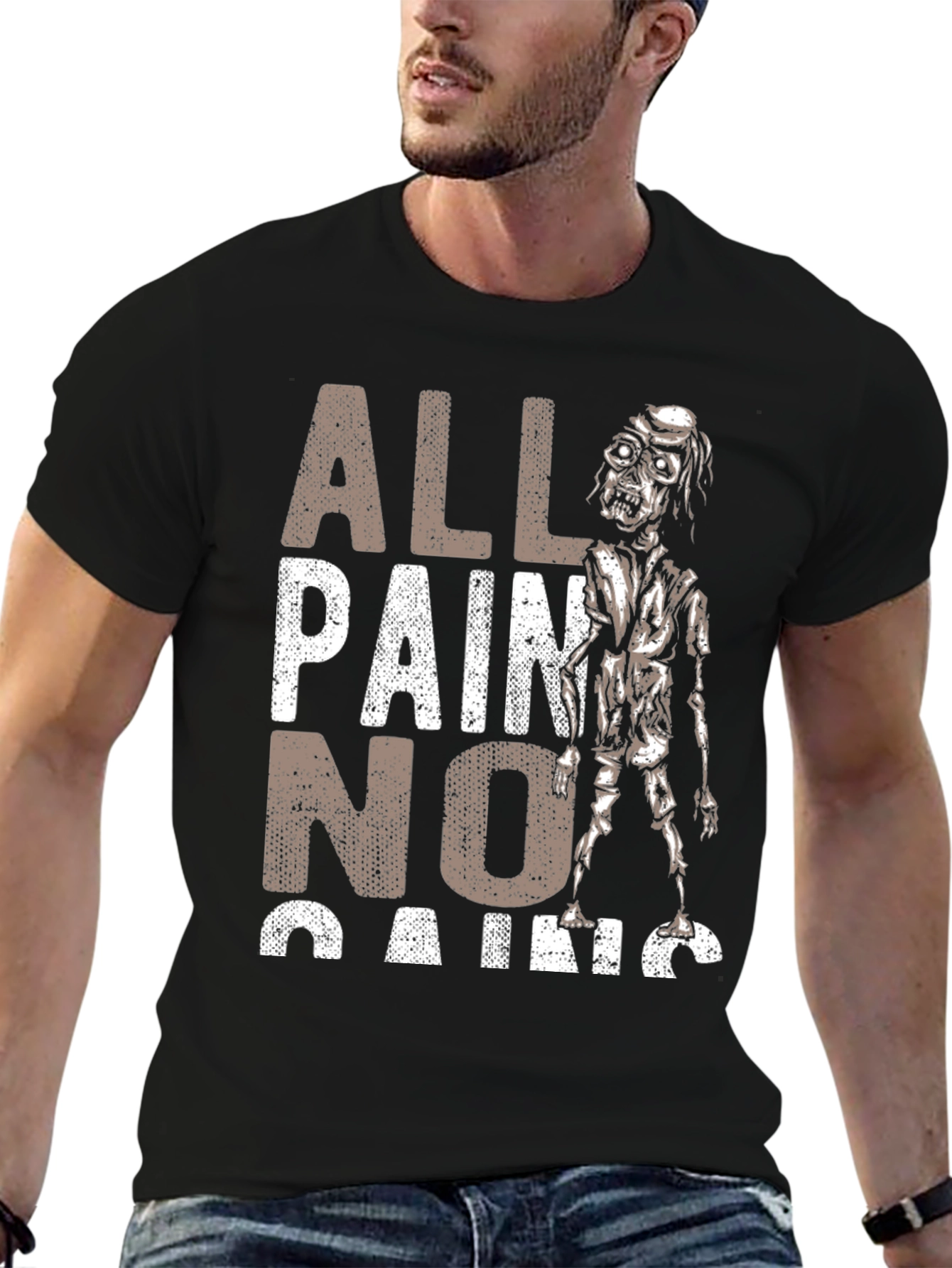 Black All Pain No Gains Zombie Graphic T-Shirt view 6