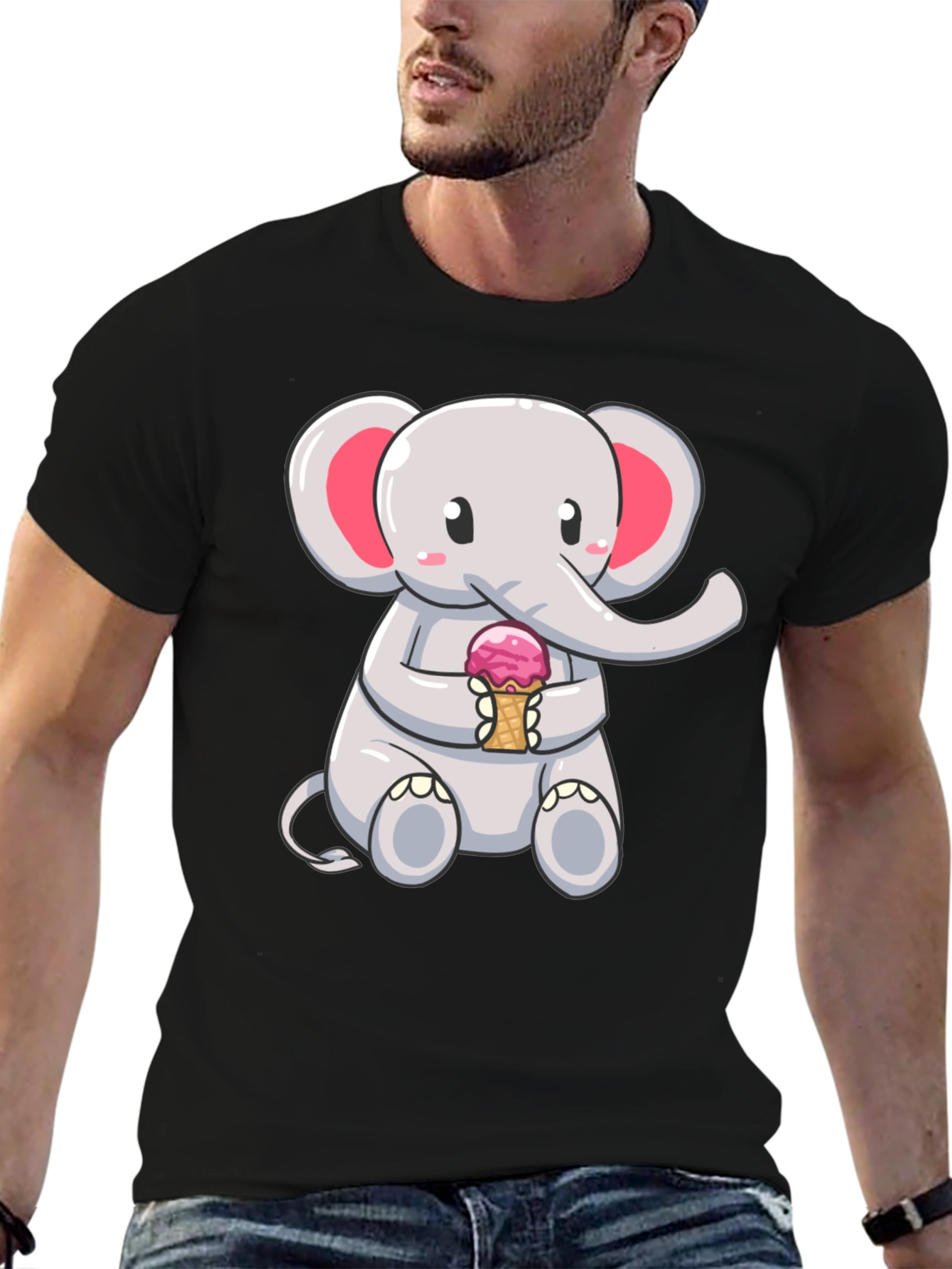 Black Cute Elephant Ice Cream T-Shirt view 6