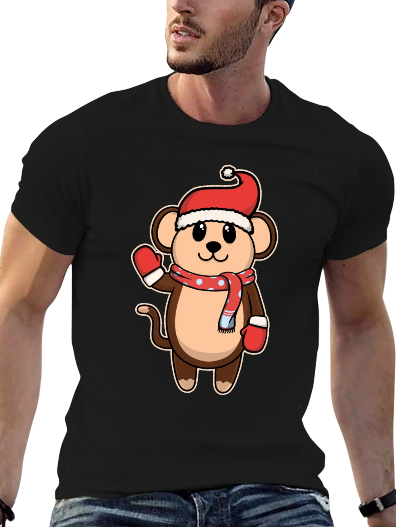 Black Festive Monkey T-Shirt - Holiday Cheer! view 6