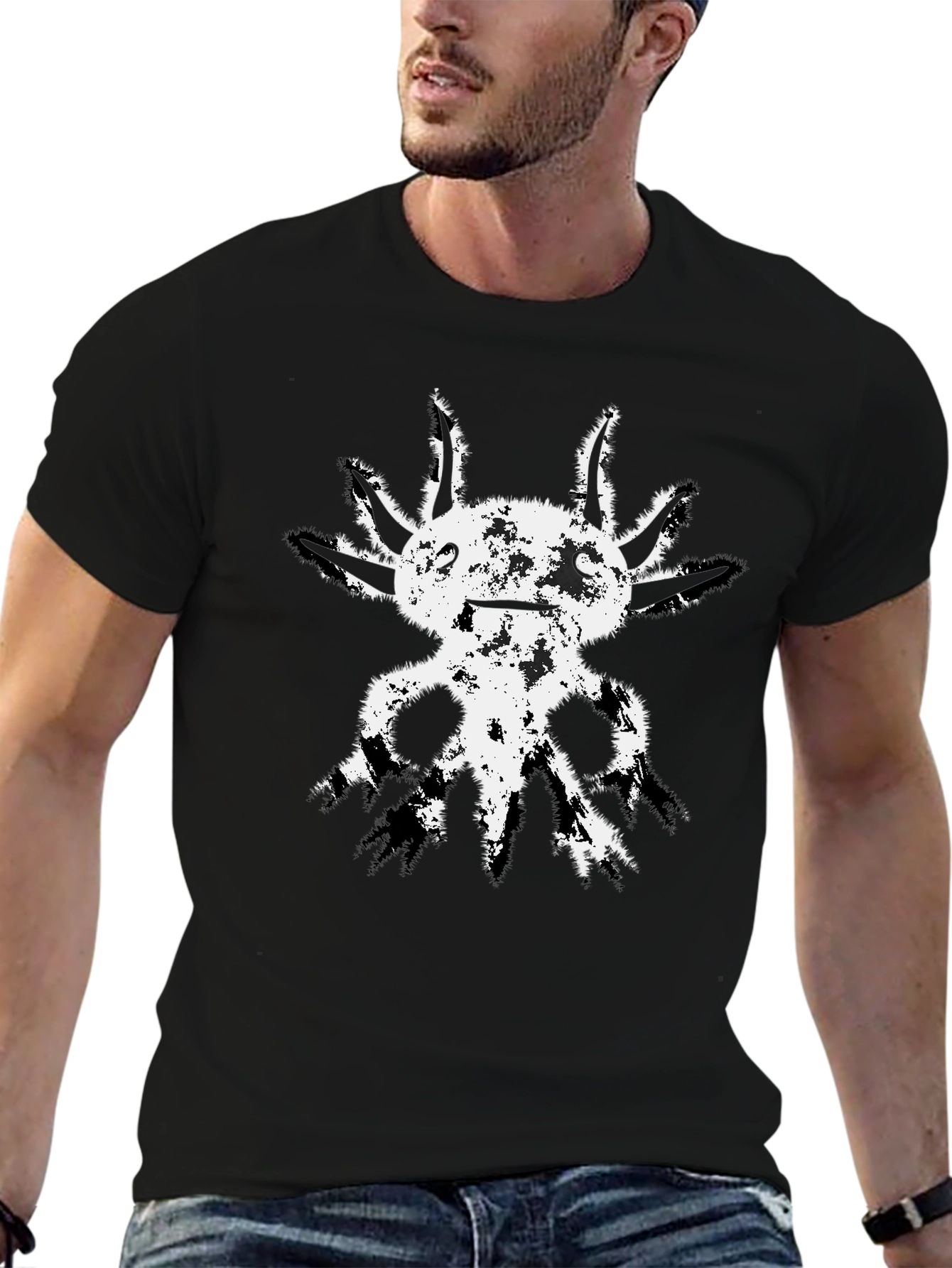 Black Axolotl Graphic Tee - Distressed Print Black T-Shirt view 6