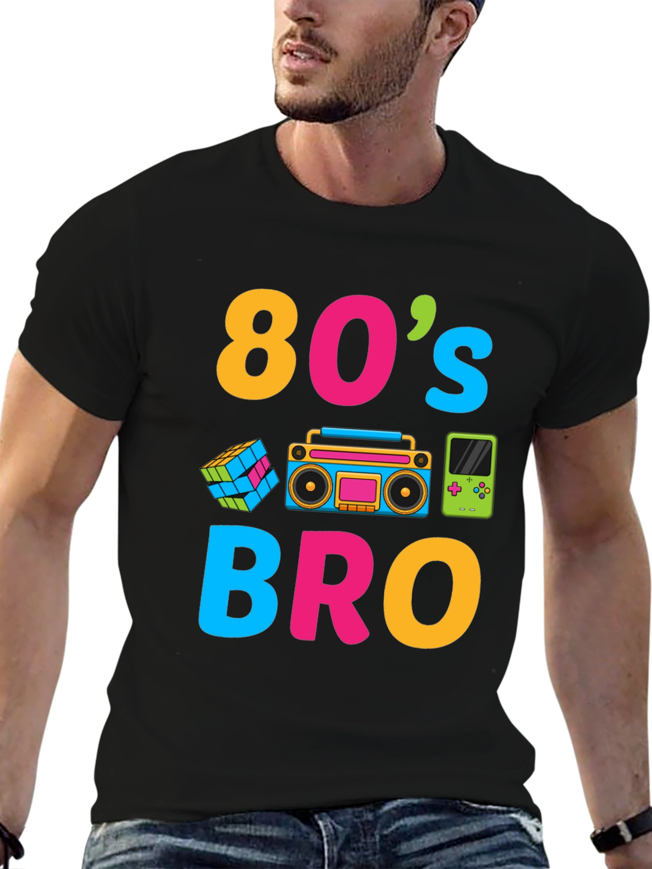 Black 80's Bro Graphic Tee - Retro Style view 6