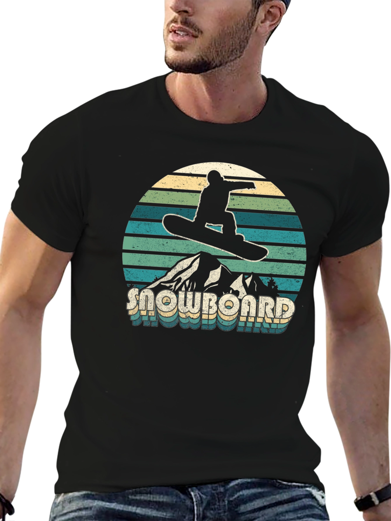 Black Retro Snowboarder Graphic Tee - Vintage Style view 6