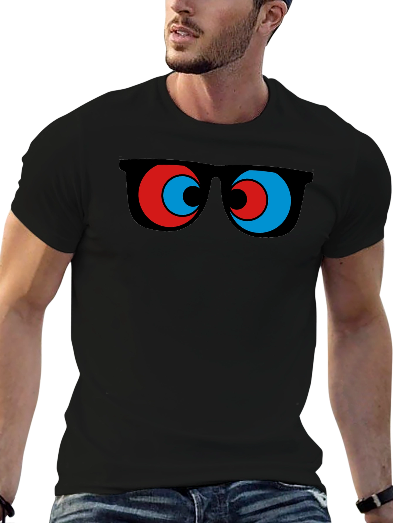 Black Funny Sunglasses Graphic Tee - Quirky Men's Black T-Shirt view 6