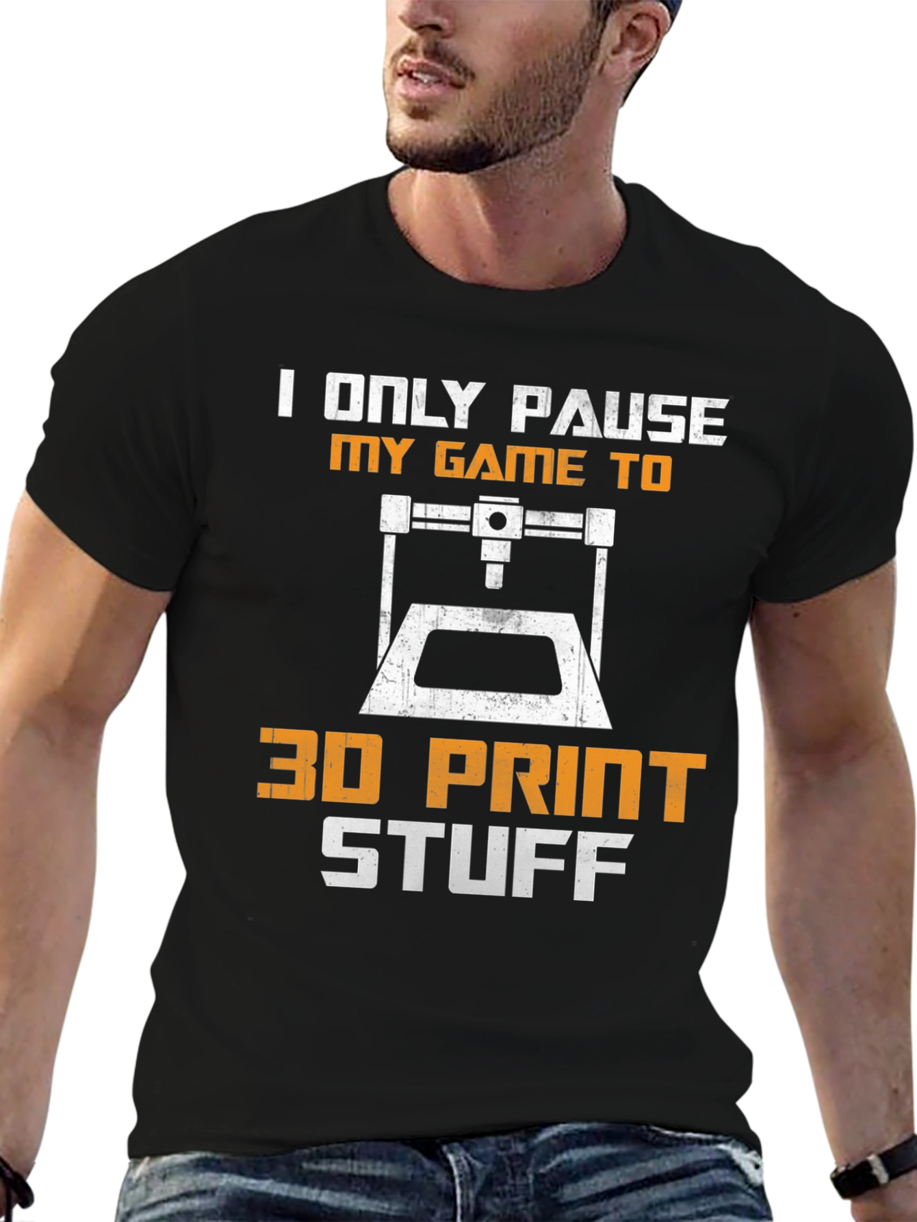 Black Gamer 3D Printing Hobby T-Shirt view 6