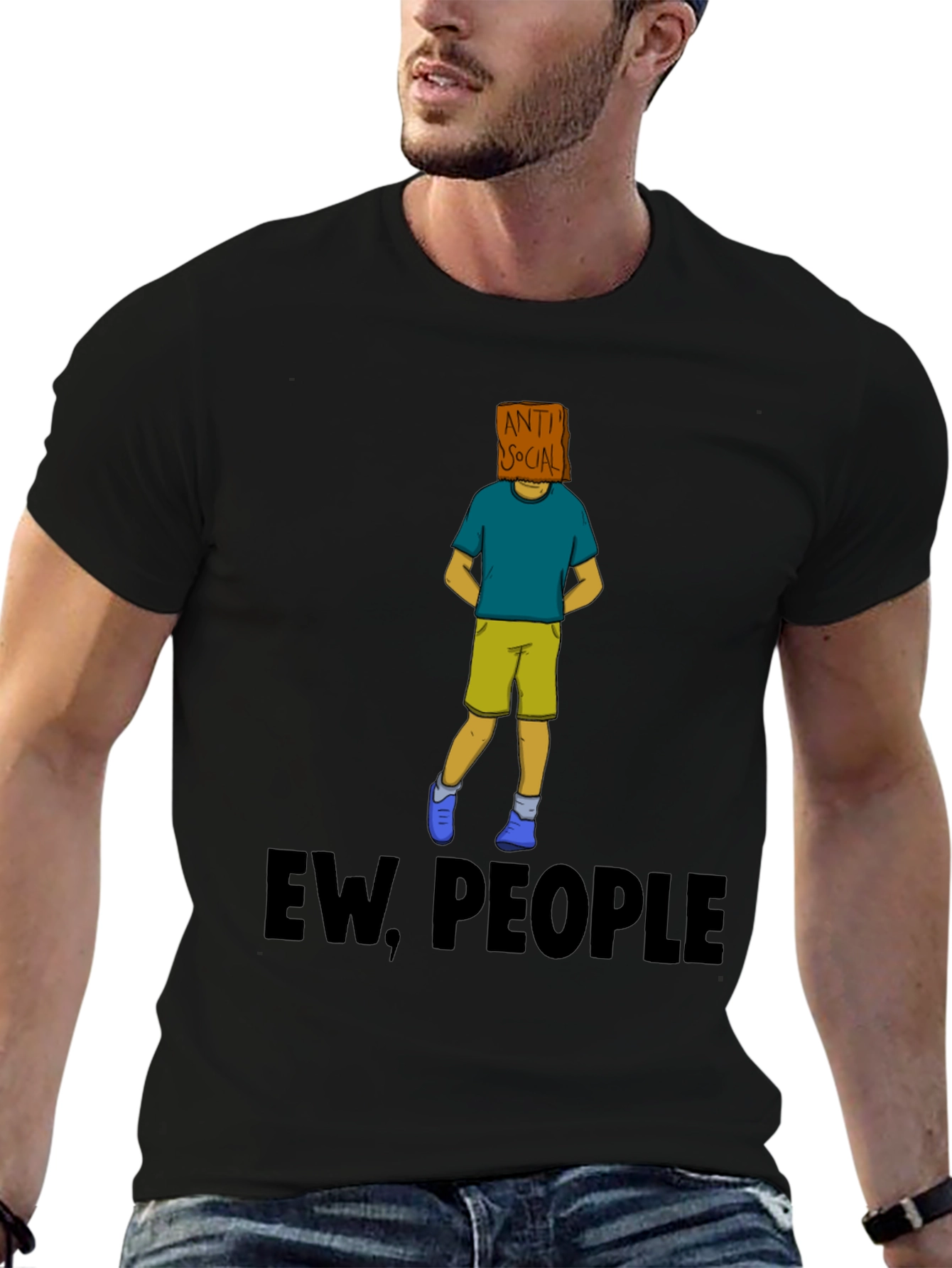 Black Anti-Social Graphic T-Shirt - "Ew, People" view 6