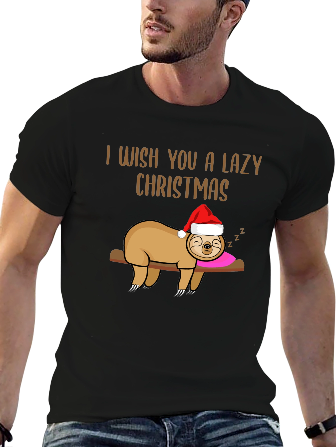 Black Lazy Christmas Sloth Graphic Tee view 6