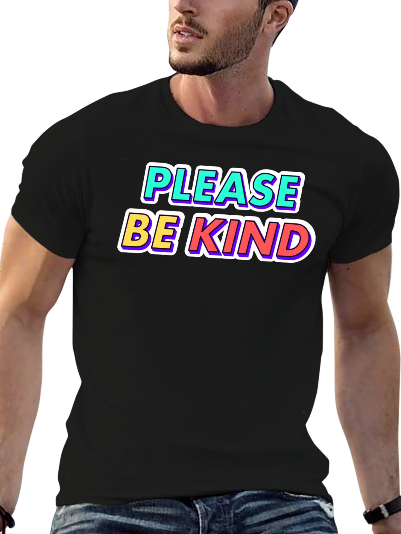 Black Please Be Kind Graphic Tee - Soft Cotton Blend T-Shirt view 6
