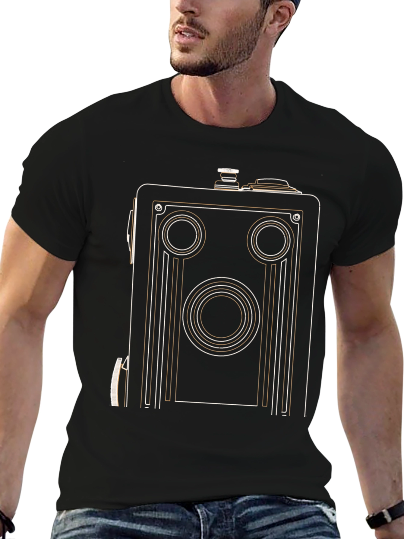 Black Retro Camera Graphic Tee - Vintage Style Cotton Shirt view 6