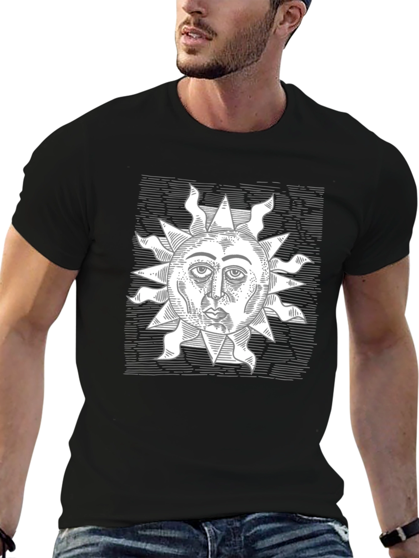 Black Sun Face Graphic Tee - Black Casual Shirt view 6