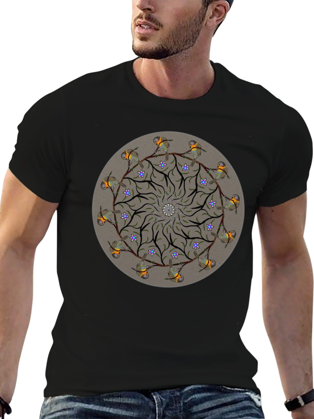 Black Bird Mandala Graphic Tee - Unique Nature Design view 6