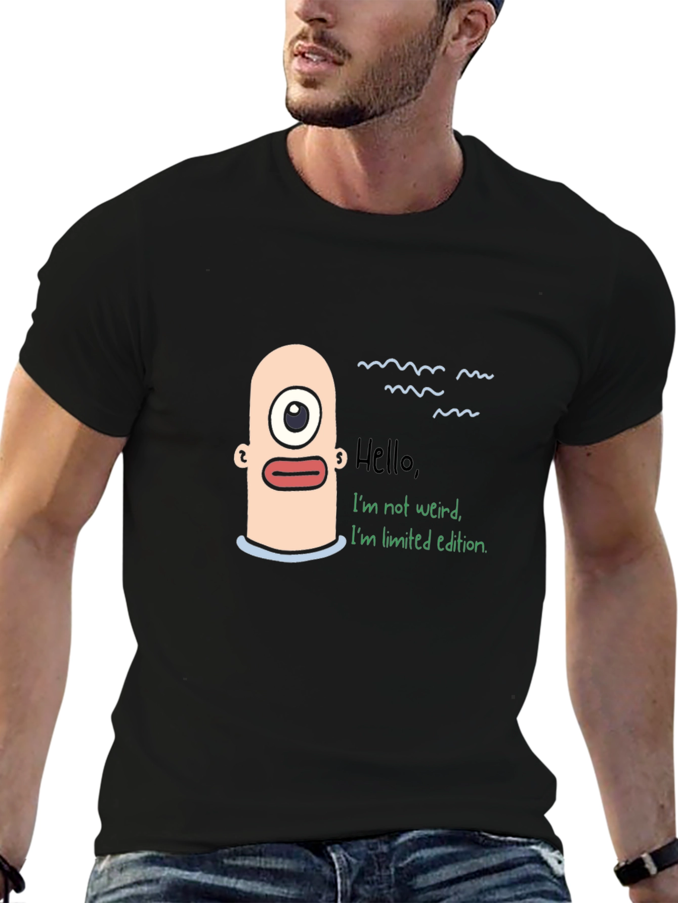 Black Unique Graphic Tee - Hello, I'm Limited Edition view 6