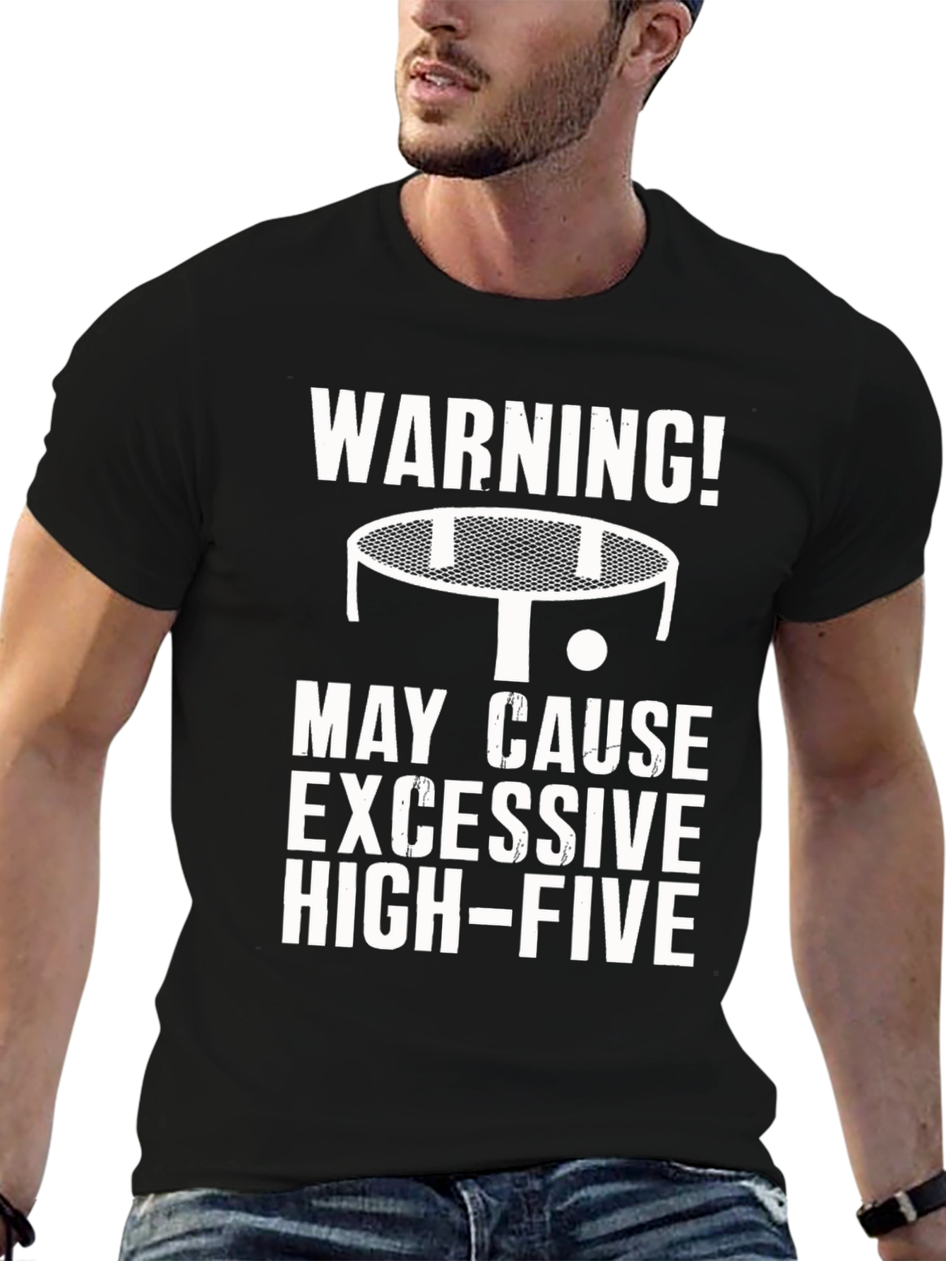 Black Warning Excessive High-Five Ping Pong T-Shirt view 6