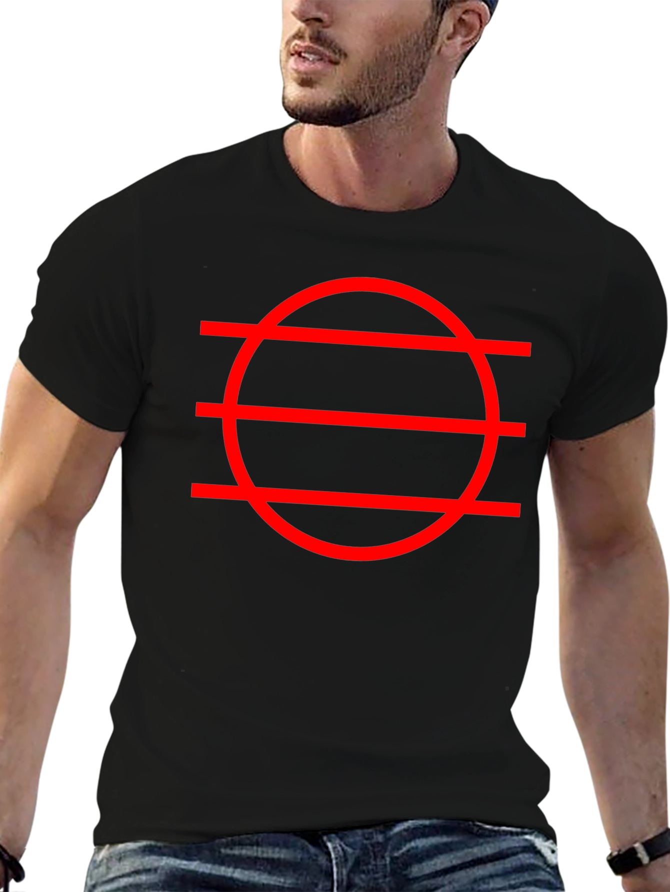 Black Geometric Circle & Line Graphic Tee - Modern Design view 6