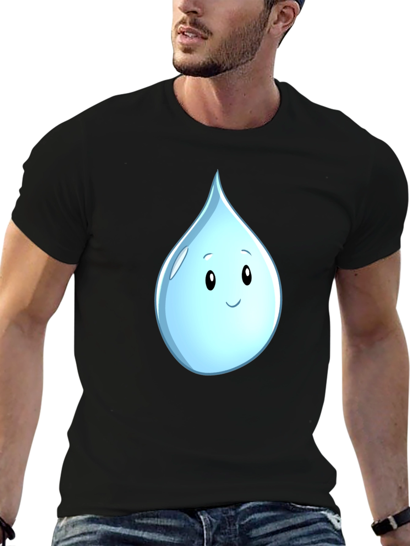 Black Cute Water Drop Graphic Black T-Shirt view 6