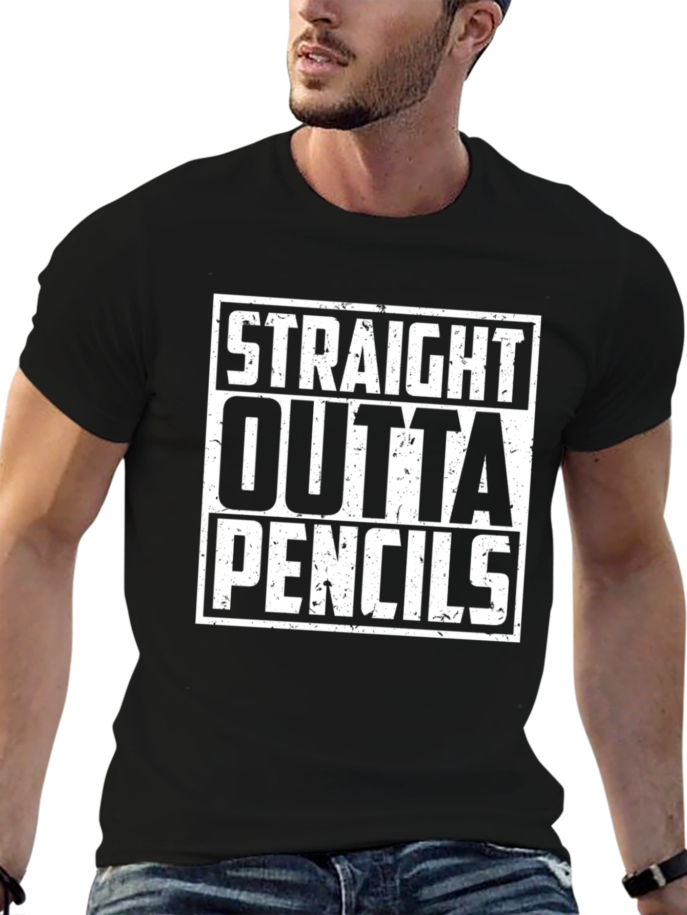 Black Straight Outta Pencils Graphic Tee - Black Cotton Shirt view 6