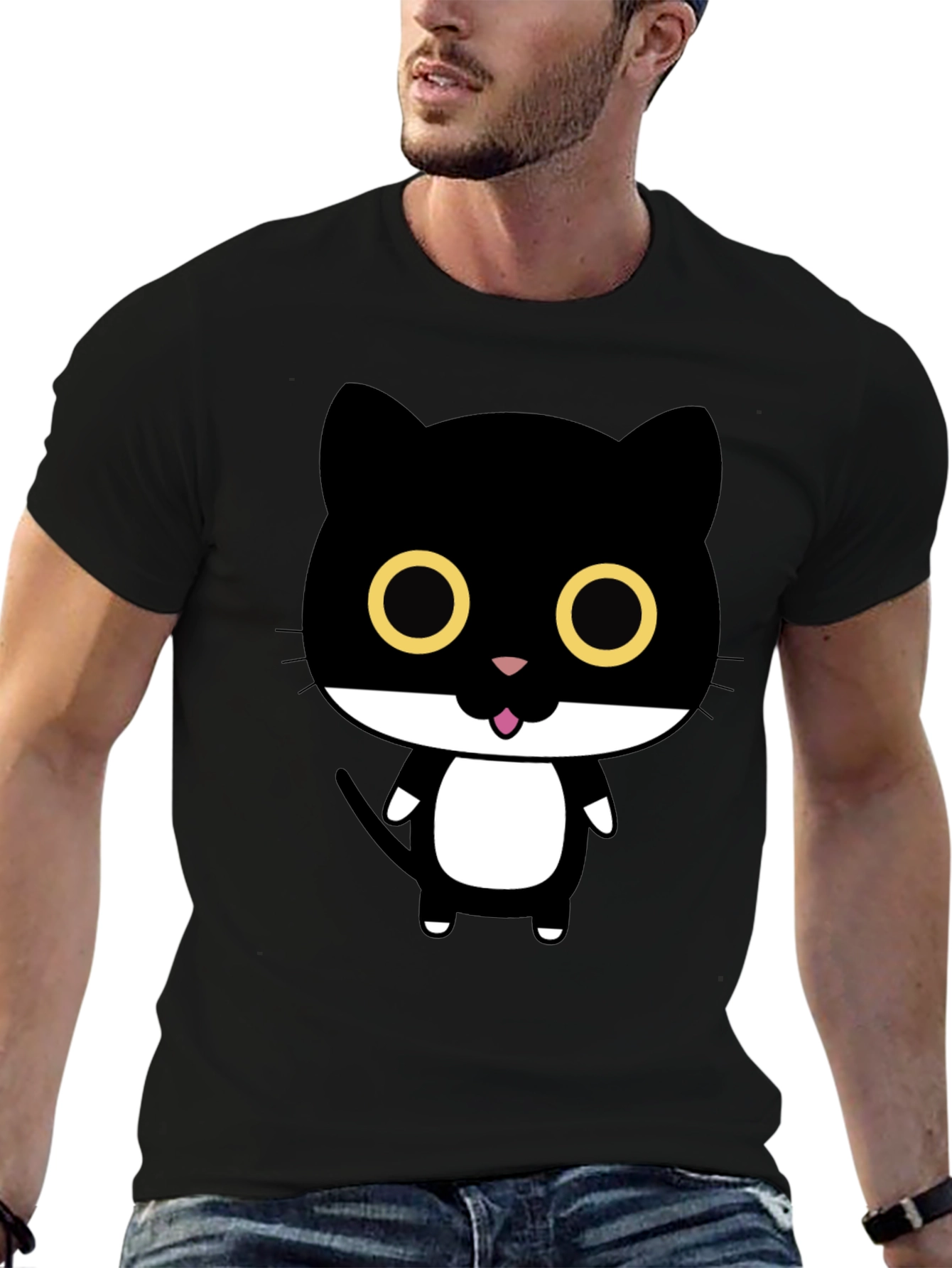Black Cute Cartoon Black Cat Graphic T-Shirt view 6