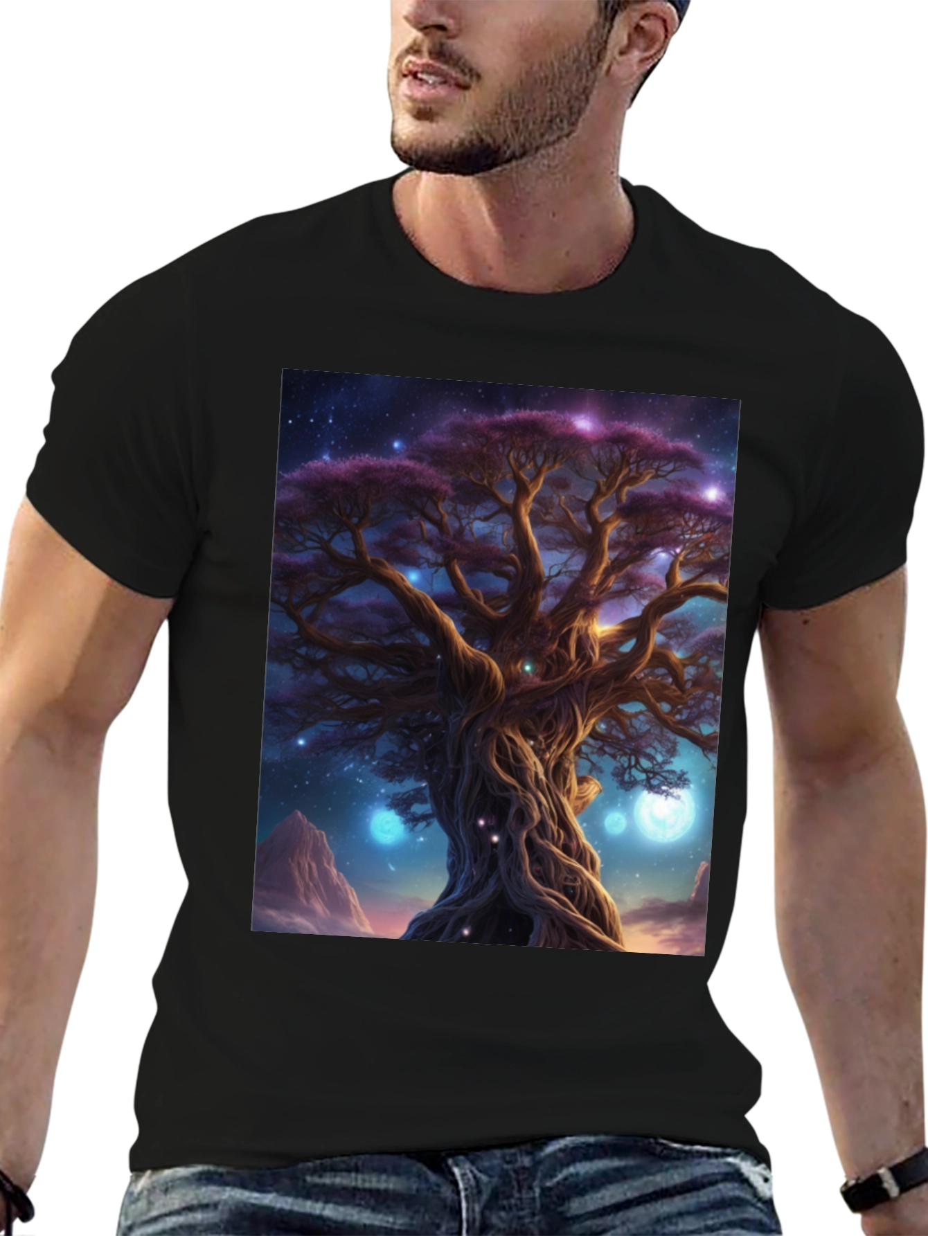 Black Mystic Tree Graphic Tee - Black Cotton Blend view 6